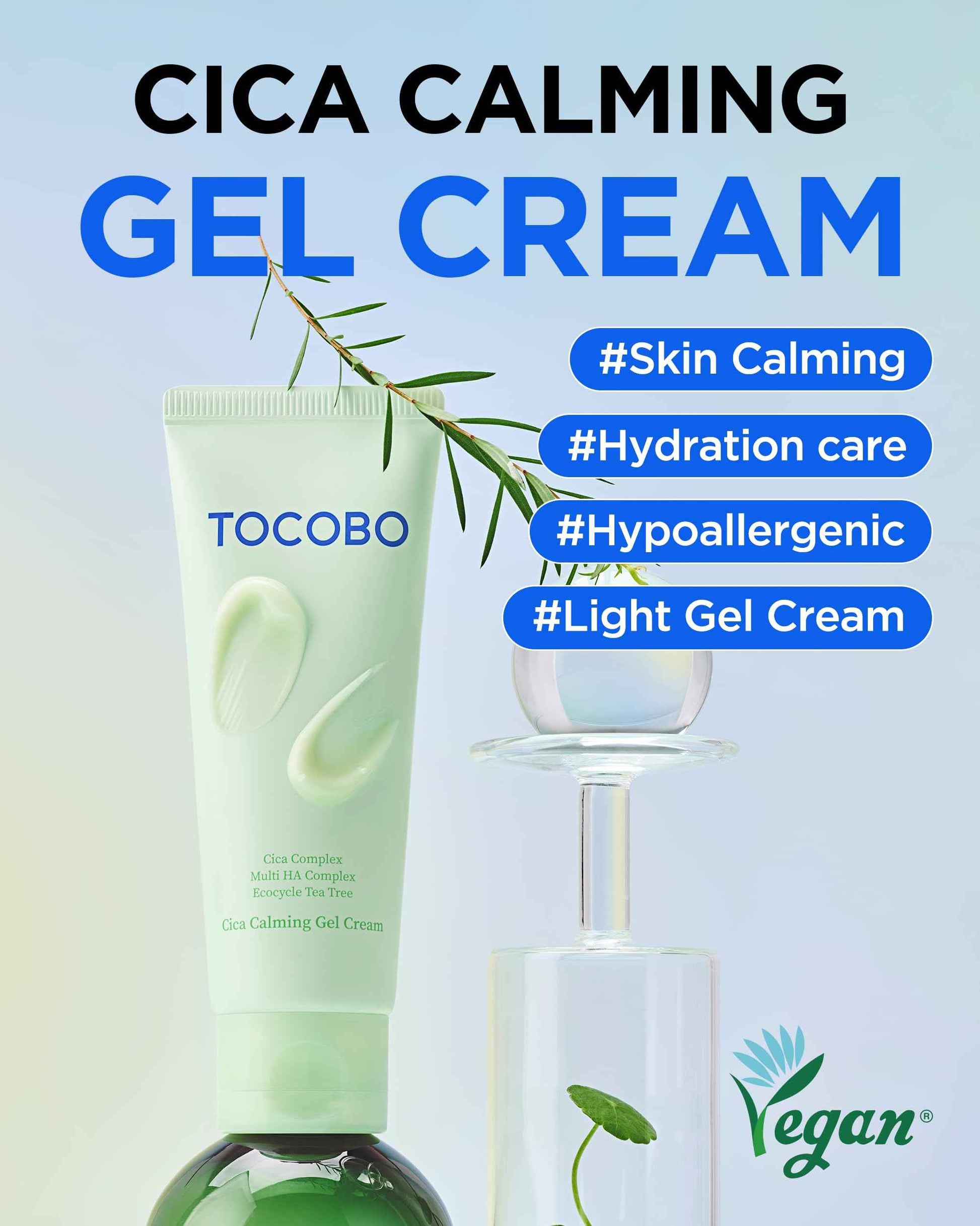 TOCOBO Cica Calming Gel Cream – Korean Vegan Soothing Moisturizer with Cica, Hyaluronic Acid & Tea Tree – Lightweight Non-Sticky Pudding Gel for Sensitive Skin, 24-Hour Hydration Barrier, 2.37 oz.