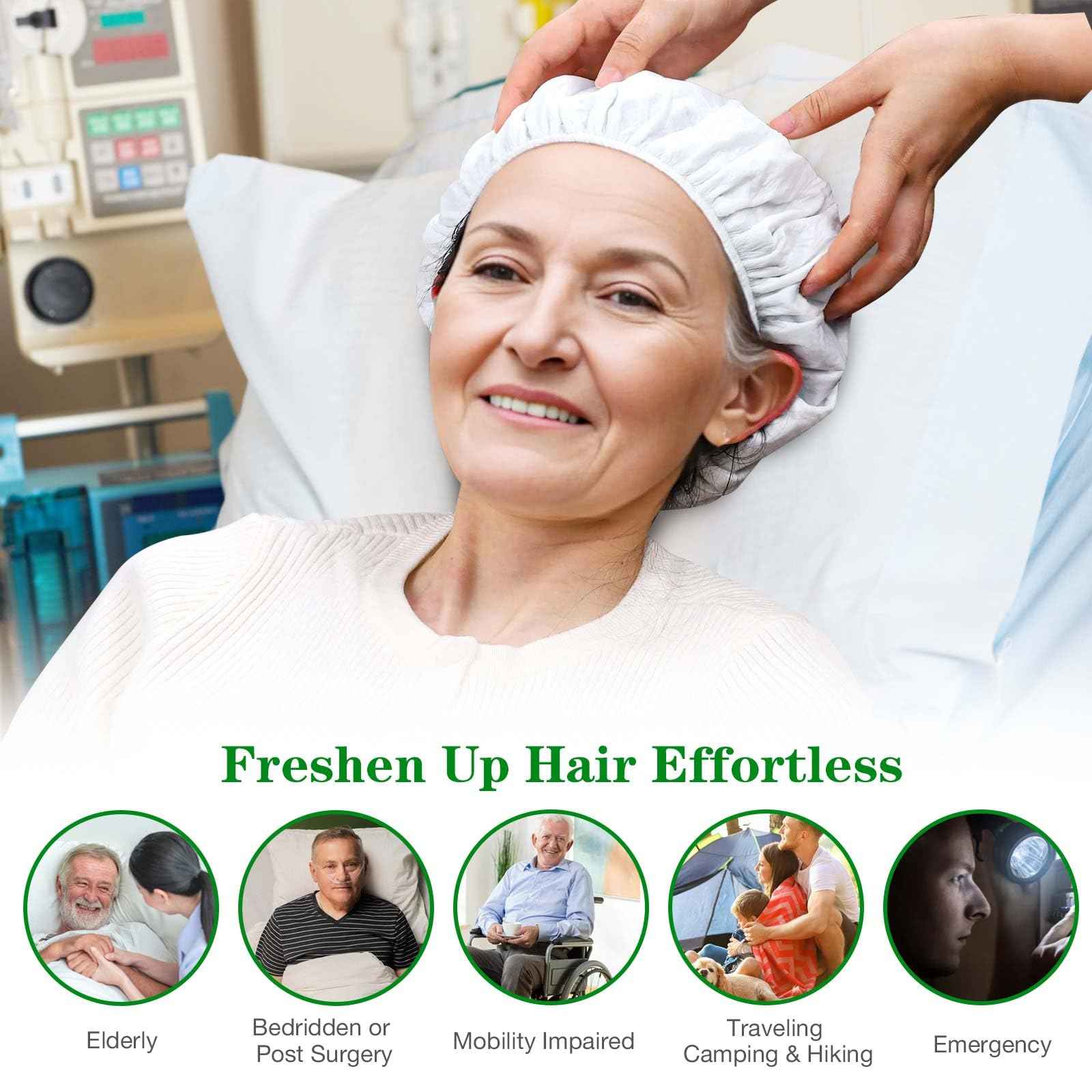 Shampoo Caps No Rinse, 12 Pack Waterless Shampoo Caps for Bedridden Patients and Elderly, Rinse Free Hair Washing Shower Caps for Post Surgery, Hospital, Camping