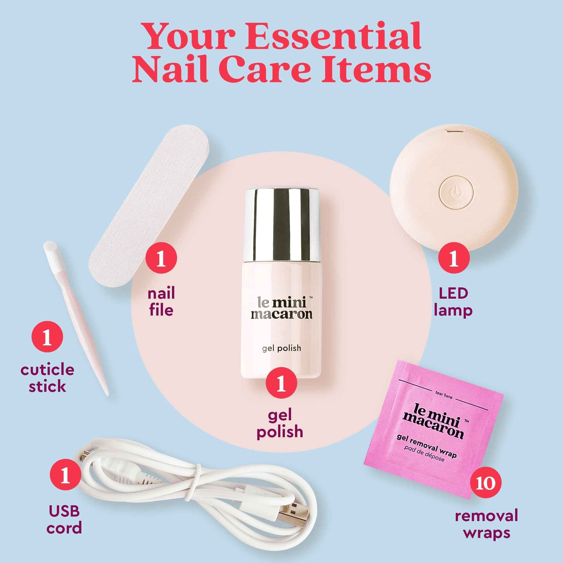 le mini macaron Gel Nail Polish Kit with LED Light, DIY At-Home Polish Nail Kit | Non-Toxic, Fast-Drying 3-in-1 Set for Long-Lasting, Salon-Quality Nails, File, and Remover Wraps (Lilac Blossom)