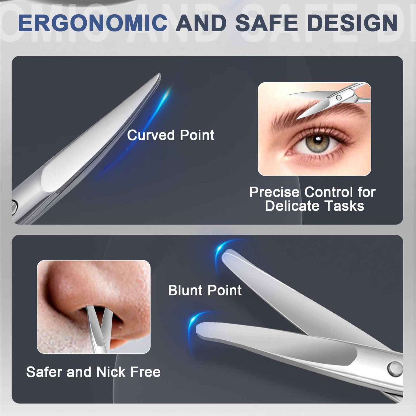 ESVIENS 2Pack Small Eyebrow Scissors, Stainless Steel Nose Hair Trimming Scissors with Rounded Tips, Precision Grooming for Beard/Mustache/Facial Hair, Travel Friendly & Safe for Men Women