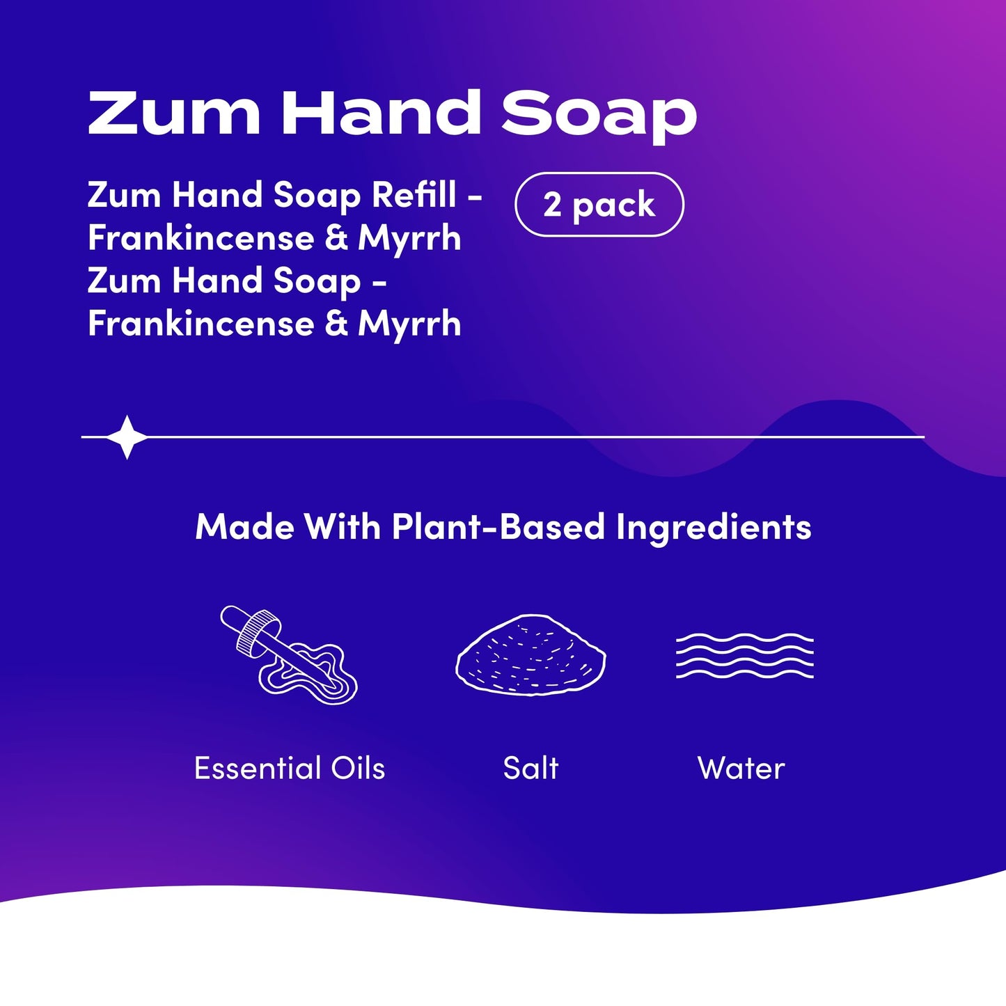 Zum Indigo Wild Hand Soap - Natural Liquid Hand Soap - Perfect Bathroom & Kitchen Hand Soap - Frankincense & Myrrh Scent - 12 oz Bottle & 32 oz Refill