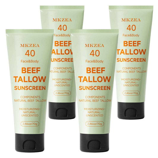 Tallow Sunscreen, Sunscreen for Face, Beef Tallow for Skin, Reef Safe Travel Sunblock Grass-Fed Natural for All Skin Type Deep Hydration Moisturizing Non Greasy Anti White Cast, 4 Packs