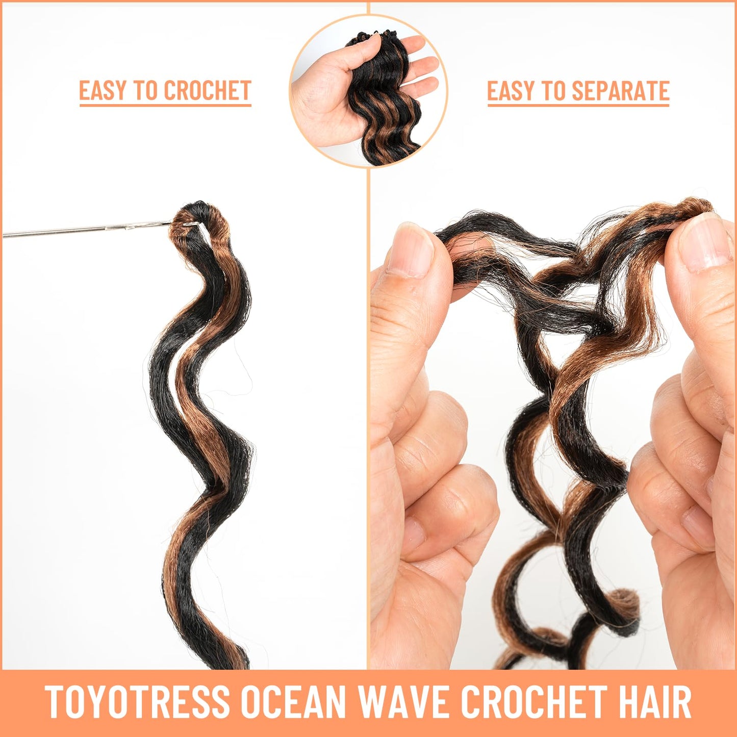 Toyotress Ocean Wave Crochet Hair - 12 Inch 8 Packs Black Mix Brown Crochet Braids Deep Twist Synthetic Braiding Hair Extensions (12 Inch, P30-8P)