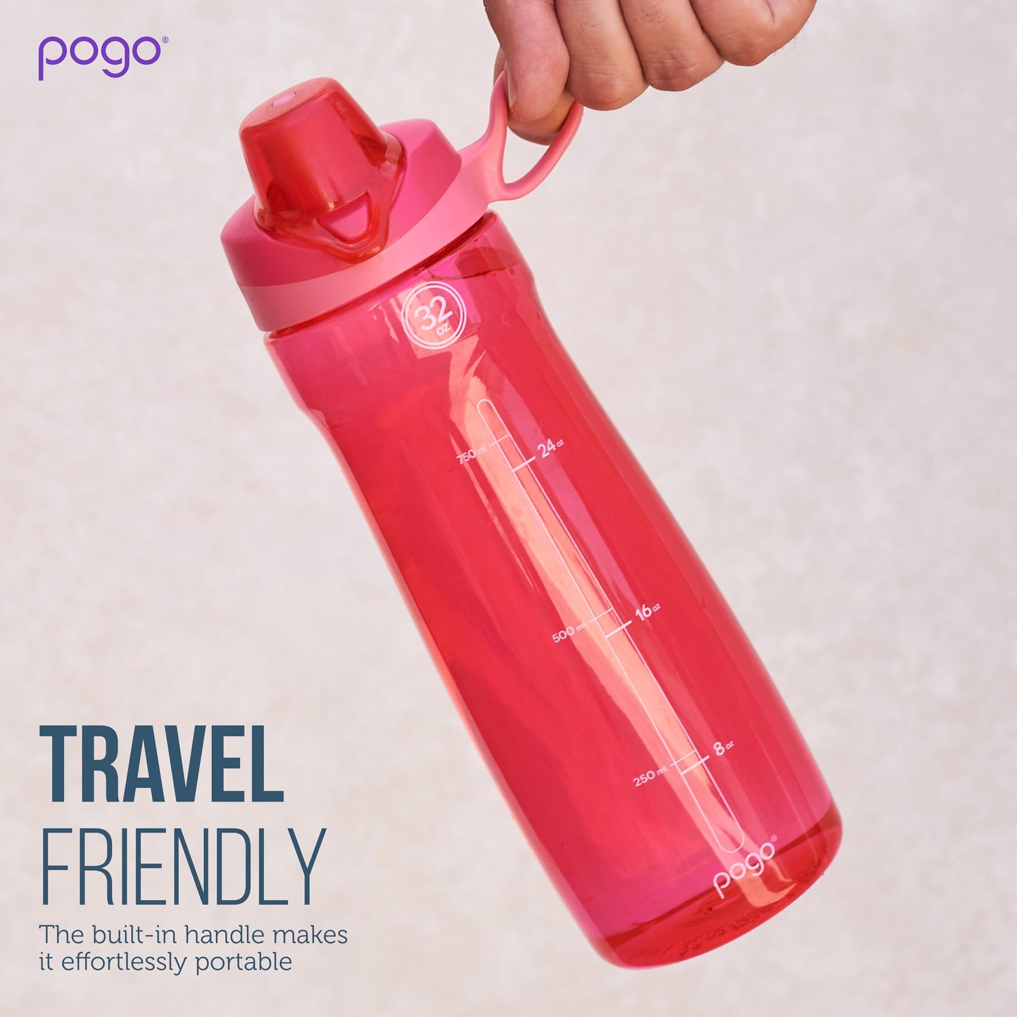 Pogo BPA-Free Tritan Plastic Water Bottle with Chug Lid, 18 Oz, Pink