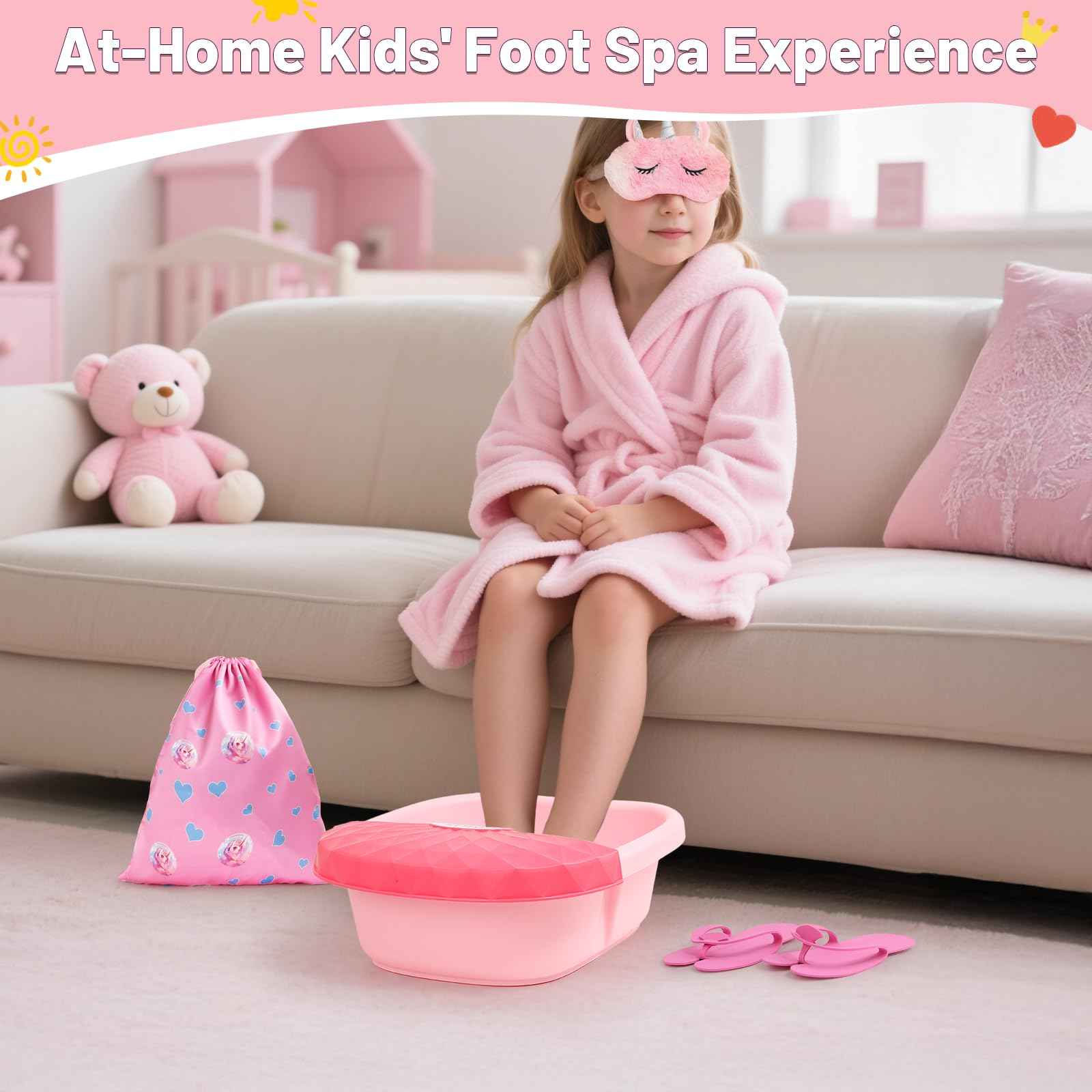 Kids Foot Spa Kit with Pedicure Set for Girls 3-8, All-in-1 Kids Spa Day Kit with Bubble Soak & Massage, Sleepover Party Birthday Gifts