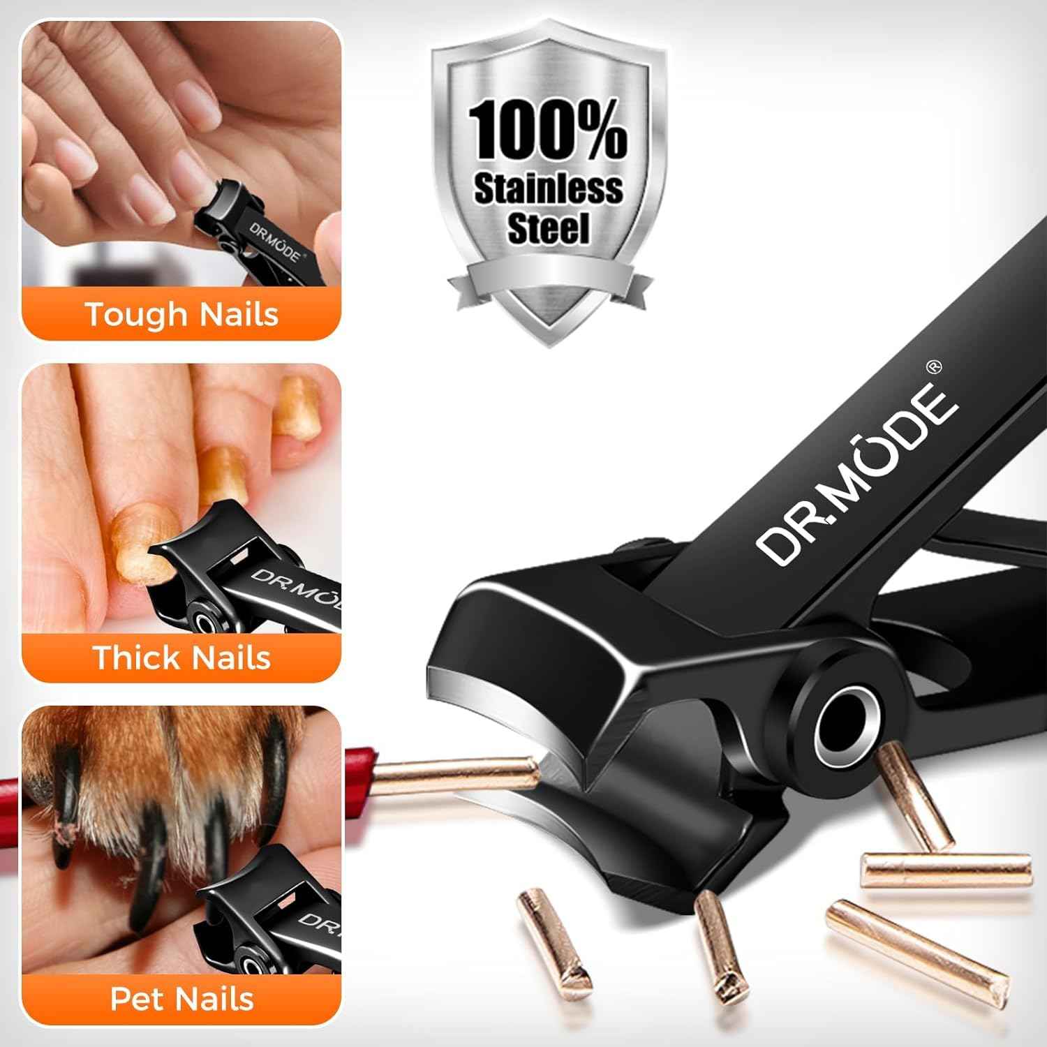 Nail Clippers for Men Thick Ingrown Nails, Wide Opening Large Toe Nail Clippers for Seniors Thick Toenails, Anti Splash Fingernail Clipper Cutter with Catcher, Slanted Curved Ingrown Toenail Clippers