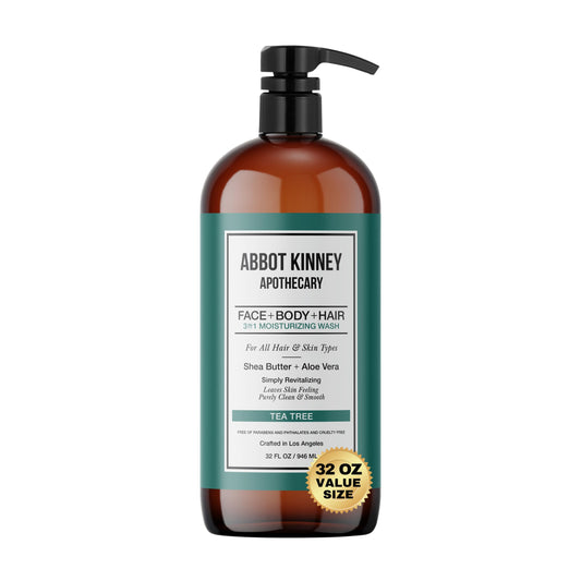 ABBOT KINNEY APOTHECARY Men's 3-in-1 Wash, Moisturizing Shampoo, Conditioner, and Body Wash for Men, Suitable for All Skin and Hair Types, 32oz (Tea Tree)