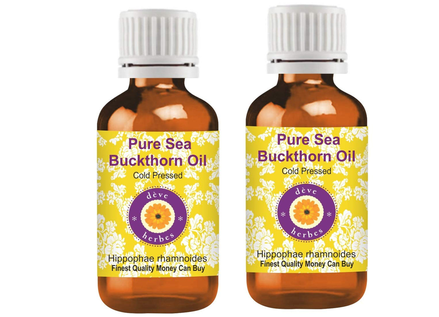 dève herbes Pure Sea Buckthorn Oil (Hippophae rhamnoides) Cold Pressed (Pack of Two) 100ml X 2 (6.76 oz)