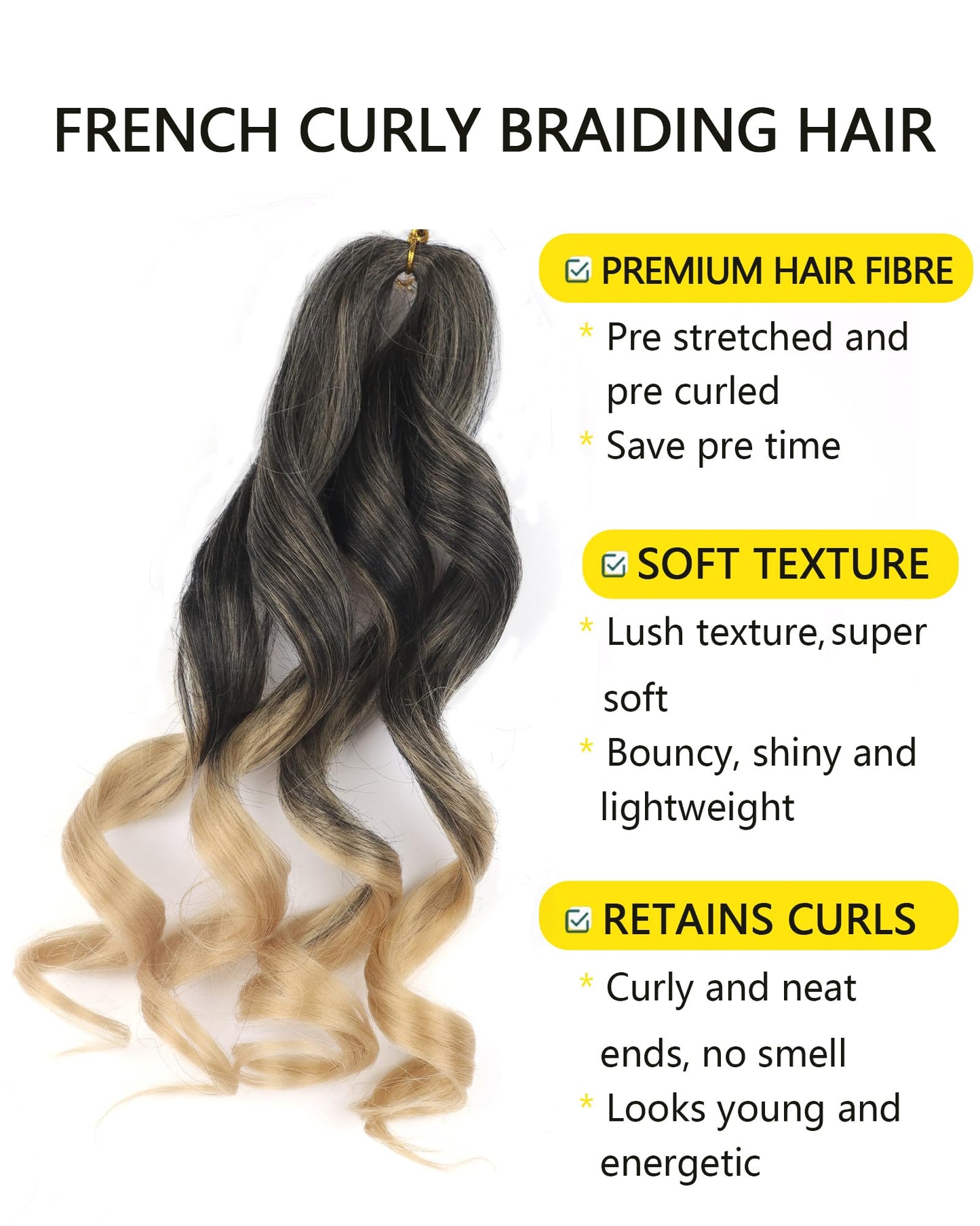 Blonde Braiding Hair Pre Stretched 10 Inch Short Bob French Curly Braiding Hair with Curly Ends 8 Packs french Curl Braids Hair Extensions (10 Inch,T24)