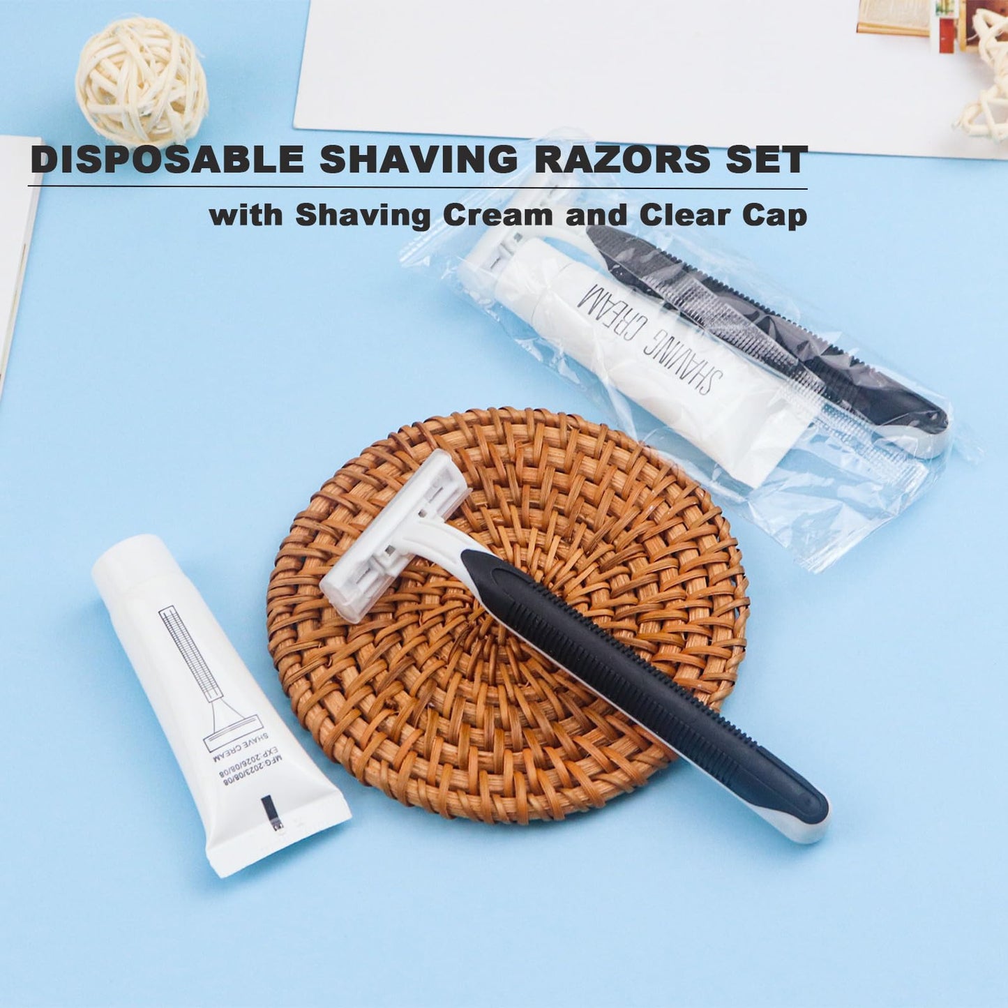 Disposable Razors in Bulk Pack of 60,Black Disposable Shaving Razors Individual Wrapped Twin Blade Bulk Disposable Razors with Clear Cap and 10g Shaving Cream for Homeless,Hotel,Travel,Charity,Shelter