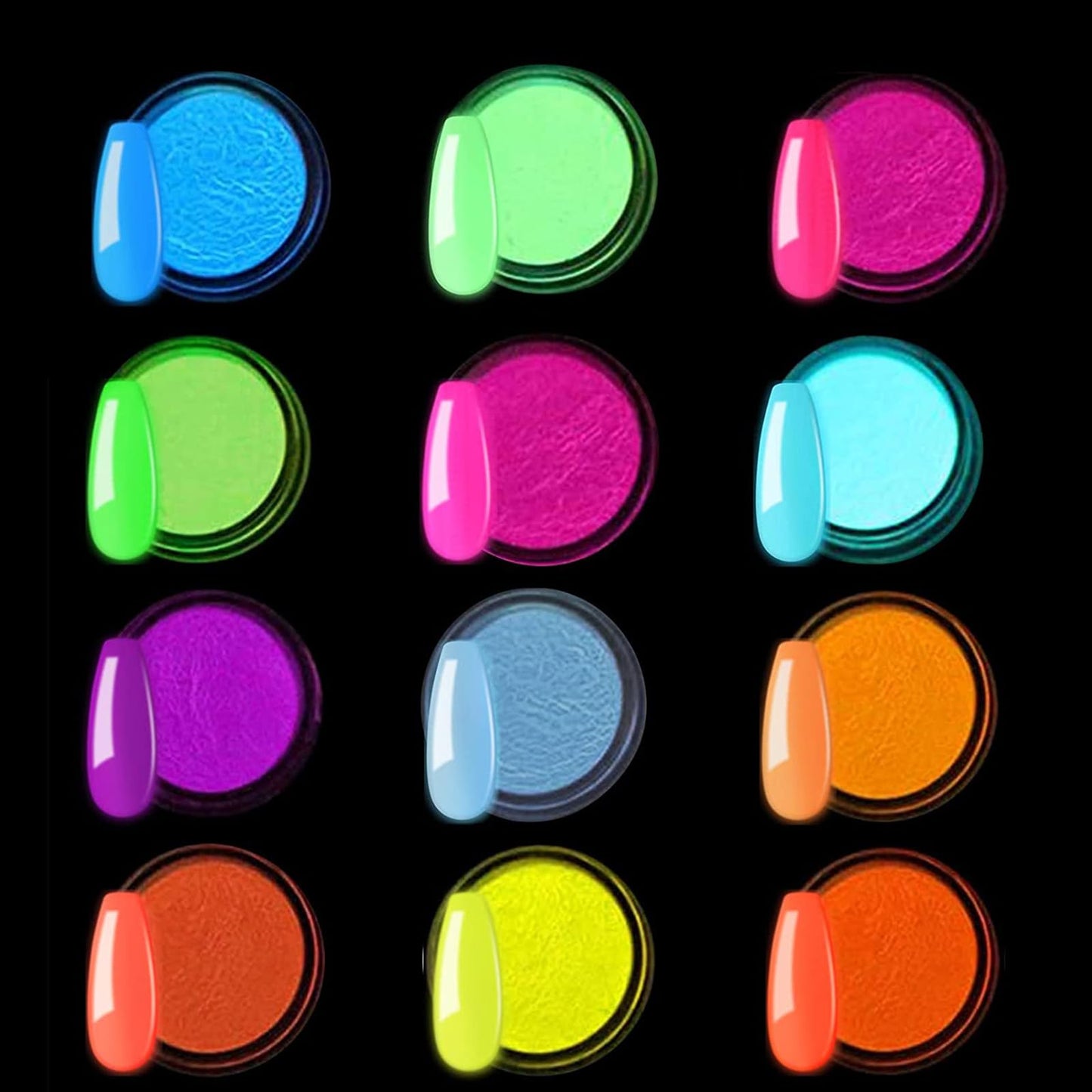 12 Boxes Luminous Pigment Nail Powder, Kalolary Neon Color Nail Powder Pigment Eyeshadow Powder UV Glow Fluorescent Matte Colorant Glow in The Dark Makeup