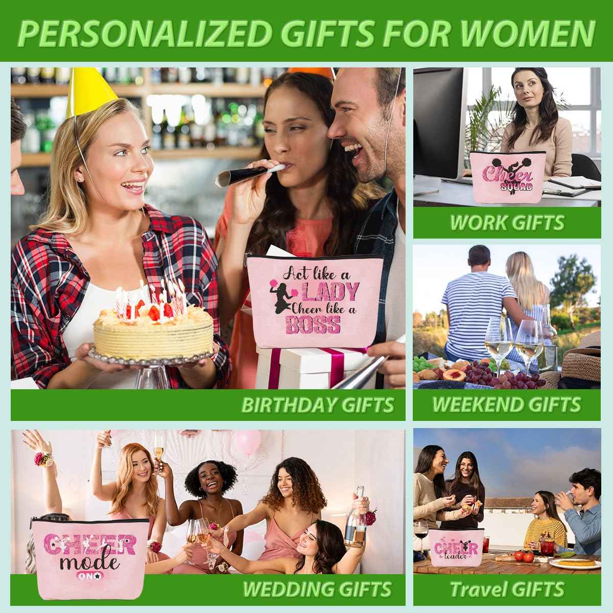 Cheerleader Gifts, 6 Pcs Cheer Makeup Bag Cheer Gifts Cheer Stuff Cosmetic Bag Cheerleading Gifts for Women Girls Sisters Teammates Travel Toiletry Bag, Graduation Birthday Gifts Cheer Team Gifts