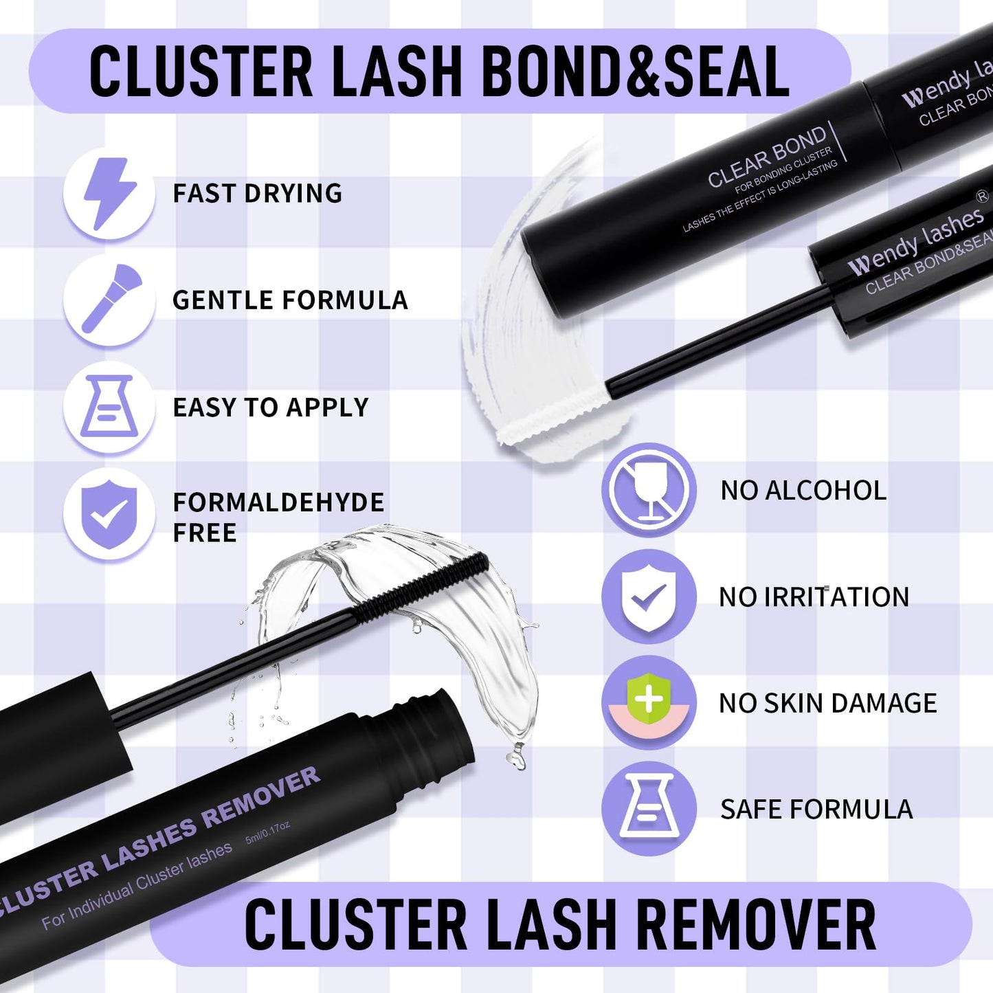 DIY Lash Extension Kit Lash Clusters C/D Curl Individual Lashes Remover Strong Hold Clear Waterproof Lash Bond and Seal Glue Nice Grip Eyelash Clusters Tweezers (Clear-Classic/Mega Kit)