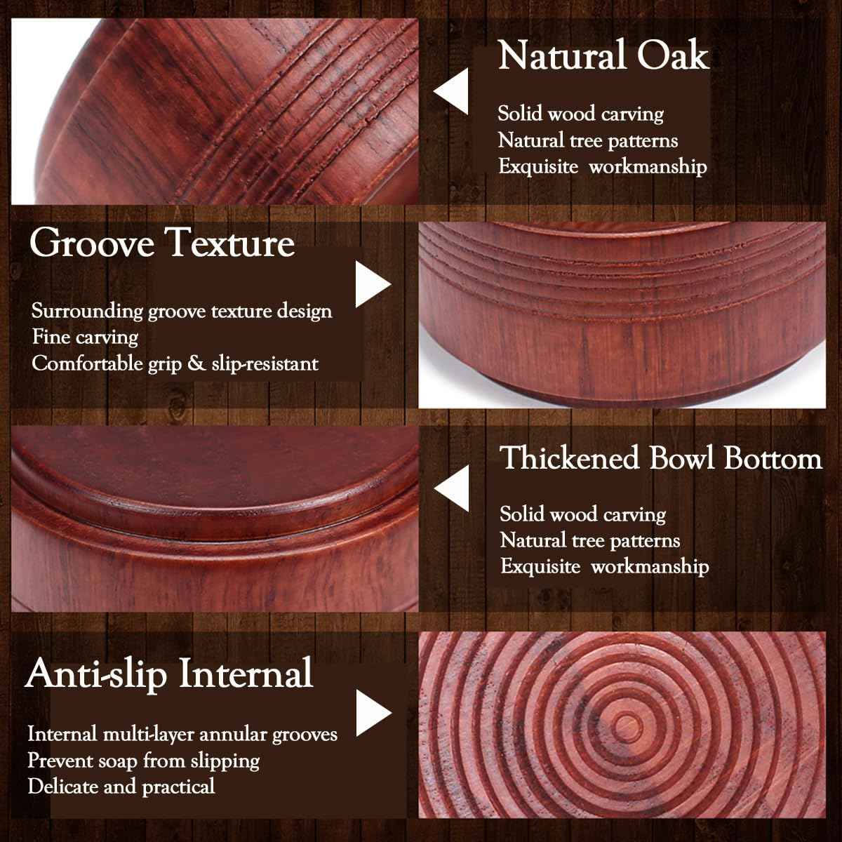 Danweix Wooden Shaving Bowl, Shaving Soap & Cream Bowl for Men Classic Style Easy to Lather Fits Wet Shaving (4#)