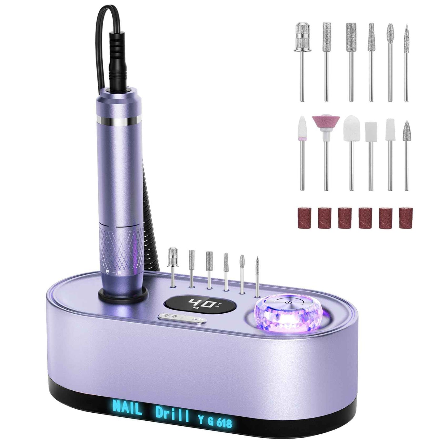 JOSGLOI Electric Nail Drill Professional: 40000RPM Electric Nail File Kit E File Nail Drill Machine with LCD Display for Acrylic Gel Nail, Manicure Pedicure Polishing Nail Grinder for Salon Home Use