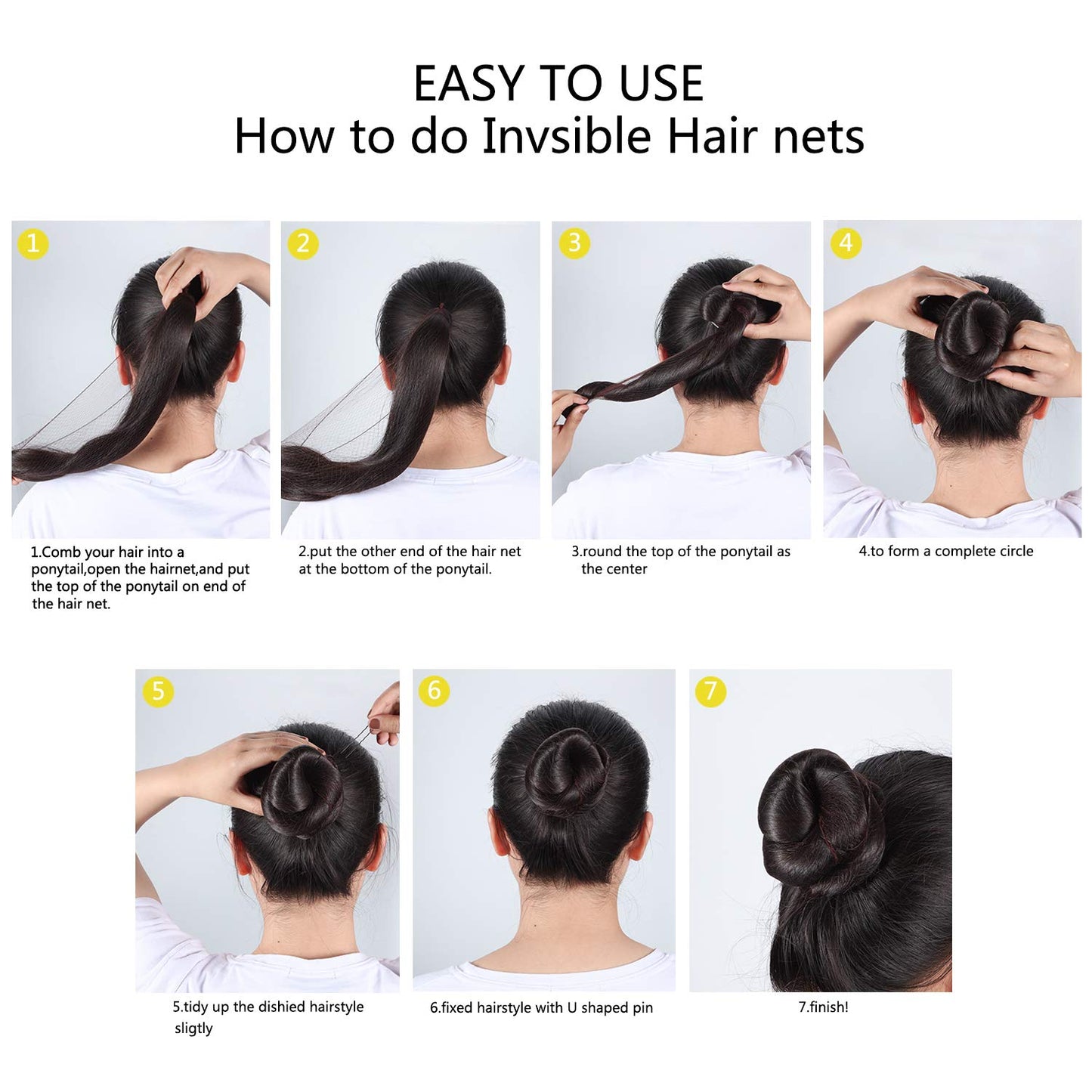 Zonon Hair Nets 50Pcs Invisible Elastic Edge Mesh, 50cm Individual Package, for Women Bun Suitable Occasions, with 40Pcs U Shaped Pins, Black