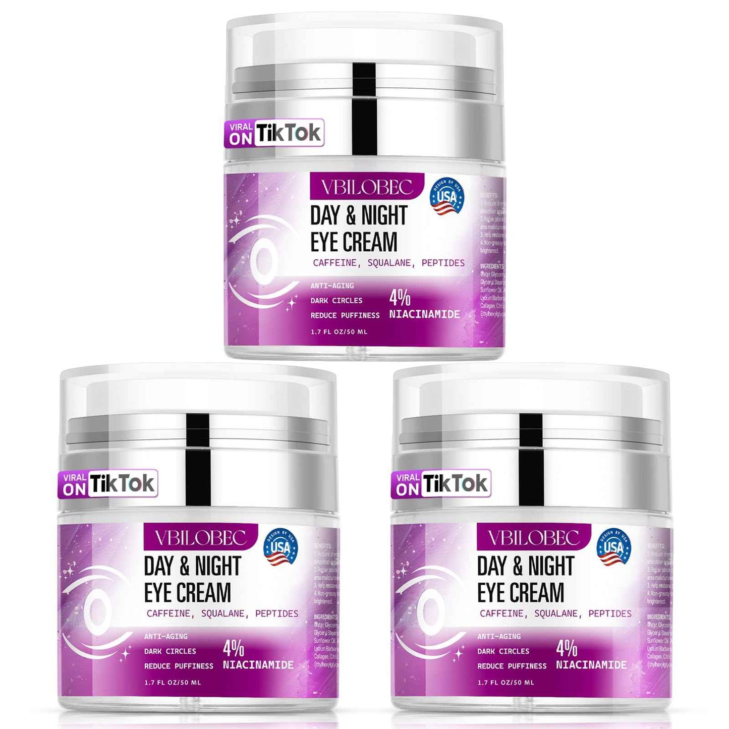 Vbilobec 2025 Latest Caffeine Eye Cream:[30+ SGS Certified] [Used by Over 1M Fans] Anti-aging Eye Cream to eliminate dark circles, puffiness, and fine lines.1.7 fl oz, for Women& Men,3PC