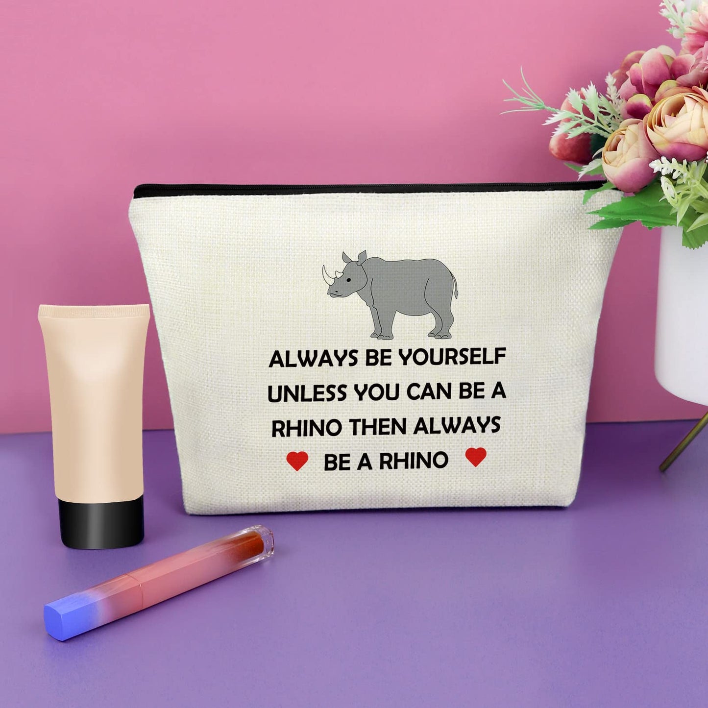 Sazuwu Rhinoceros Gifts for Women Rhino Lover Gifts Makeup Bag Rhino Theme Gifts Animal Lover Gifts Cosmetic Bag Inspirational Gifts Zoo Keeper Gift Birthday Christmas Gifts Travel Pouch