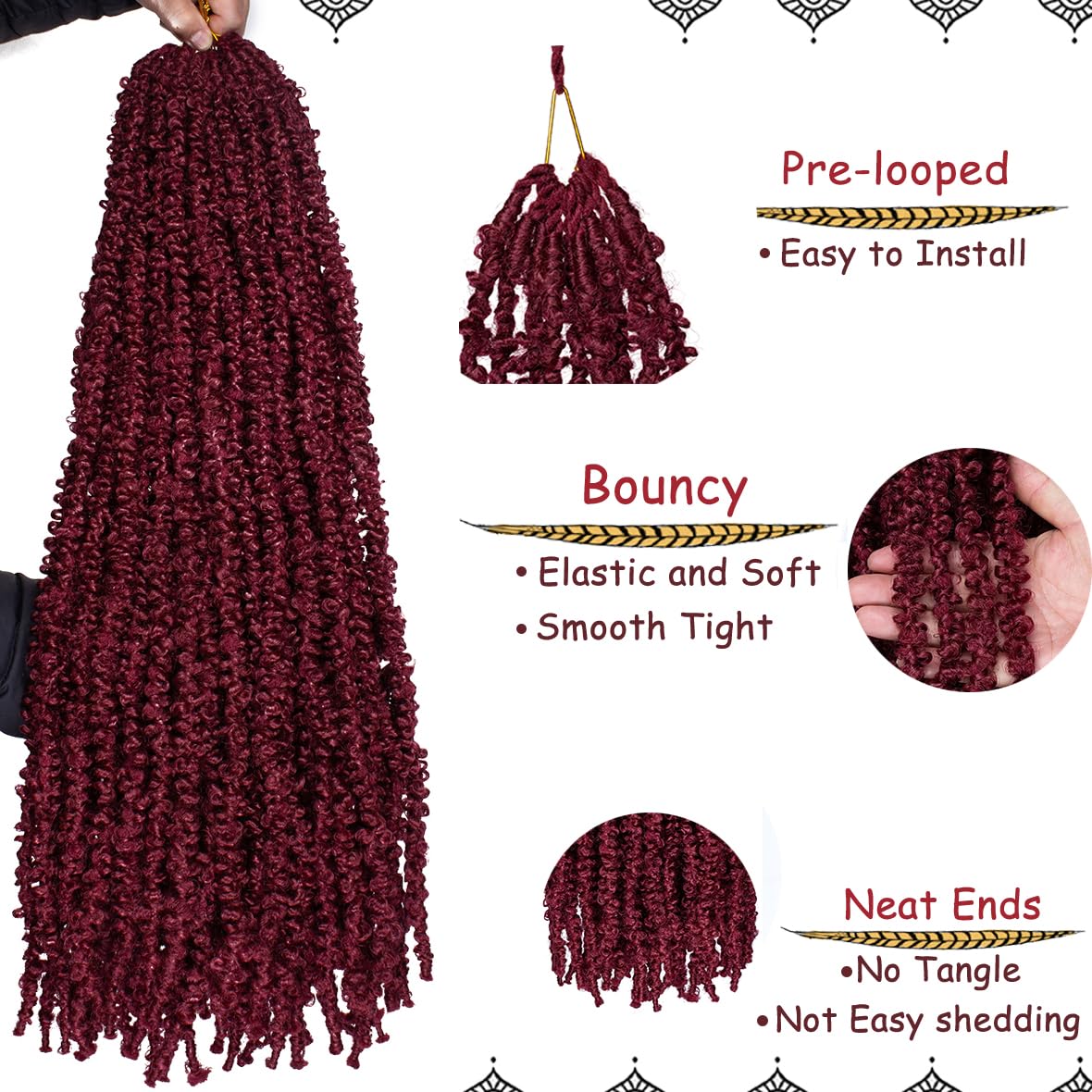 Beverlee Burgundy Butterfly Locs Crochet Hair 20 Inch Distressed Faux Locs Pre-looped BUG Goddess Locs Crochet Braids Handmade Extended Soft Locs For Women Extensions (6 Pack BUG#)