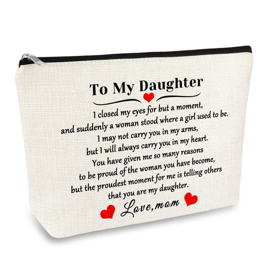 Daughter Gift from Mom to My Daughter Makeup Cosmetic Bag Christmas Birthday Graduation Gift for Daughter Wedding Gift Adult Daughter Gift Travel Toiletry Bag Daughter Bridal Shower Gift Make Up Pouch