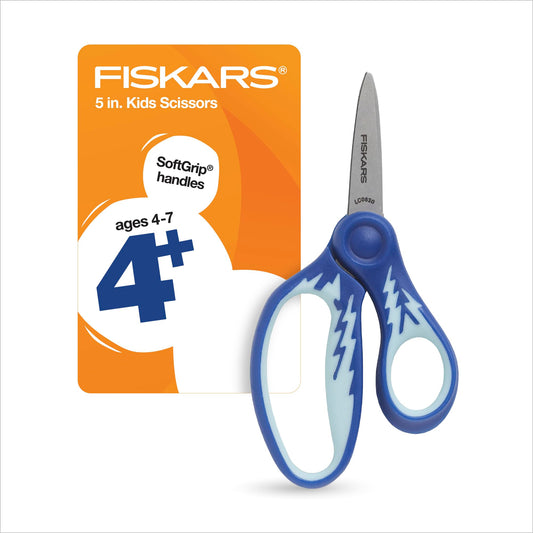 Fiskars 5" SoftGrip Pointed-Tip Kids Scissors for Kids Ages 4-7, Scissors for School or Crafting, Back to School Supplies, Colors May Vary