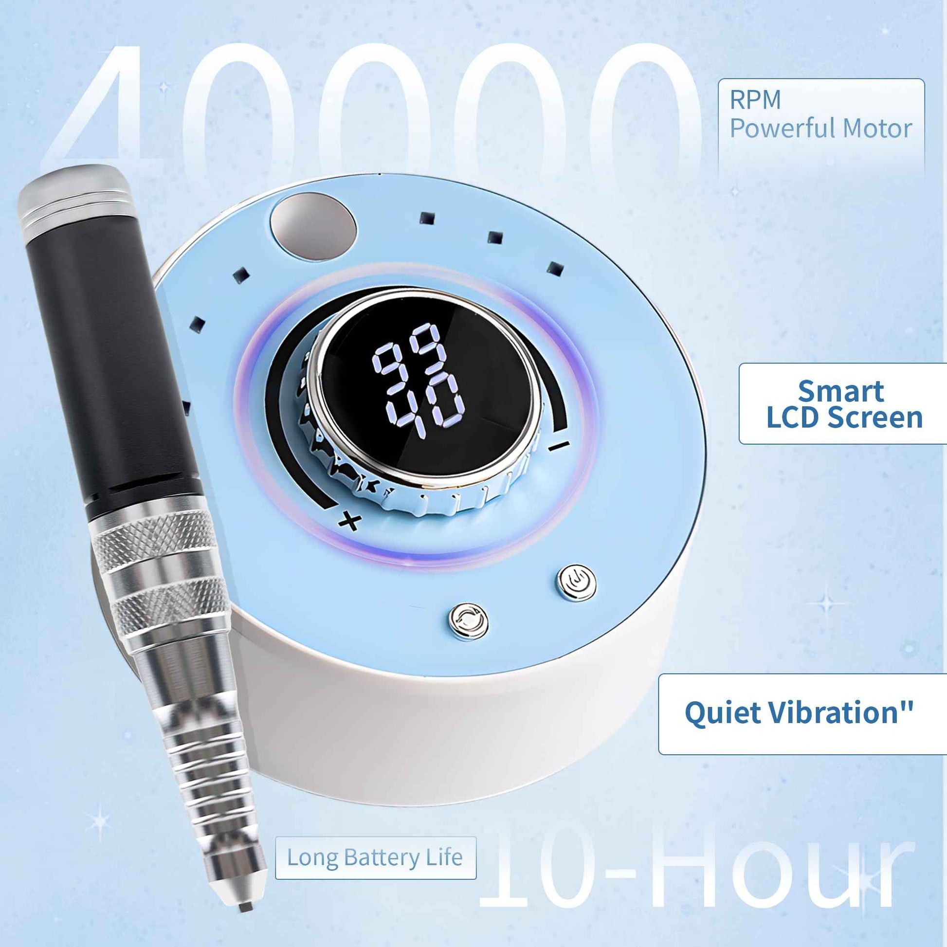 Electric Nail Drill Kit Professional 40000 RPM Nail Grinder, Rechargeable Ultra Power with 12 Pro Salon-Grade Bits for Acrylic Nails Remove, for Salon & Home