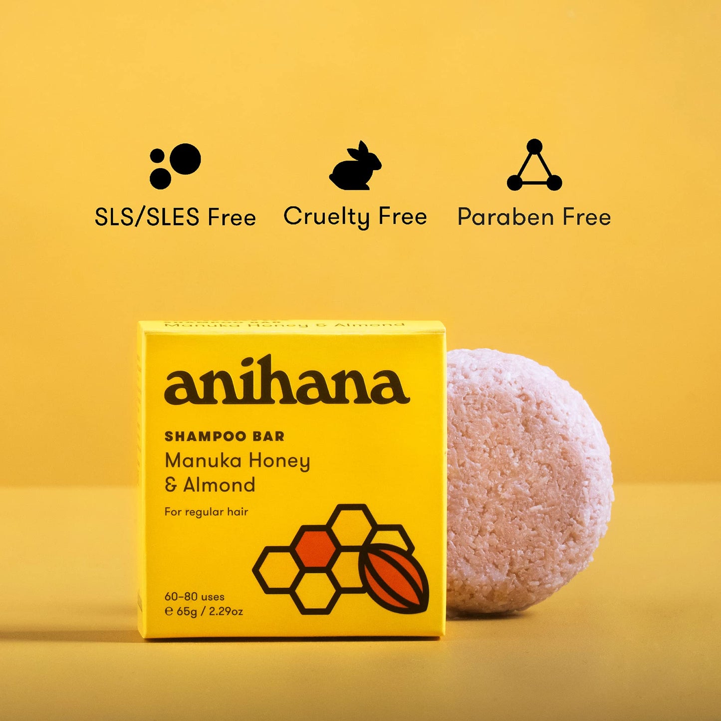 ANIHANA Shampoo Bar for Regular Hair Types Paraben Free Cruelty Free Refreshing Manuka Honey and Almond Scent 2.29 oz