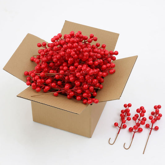 mizii Christmas Tree Decorations 50Pcs Artificial Red Berry Stems 8in Berry Picks Holly Berries Branches for Christmas Decor Xmas Winter Holiday Home DIY Ornaments (Red)