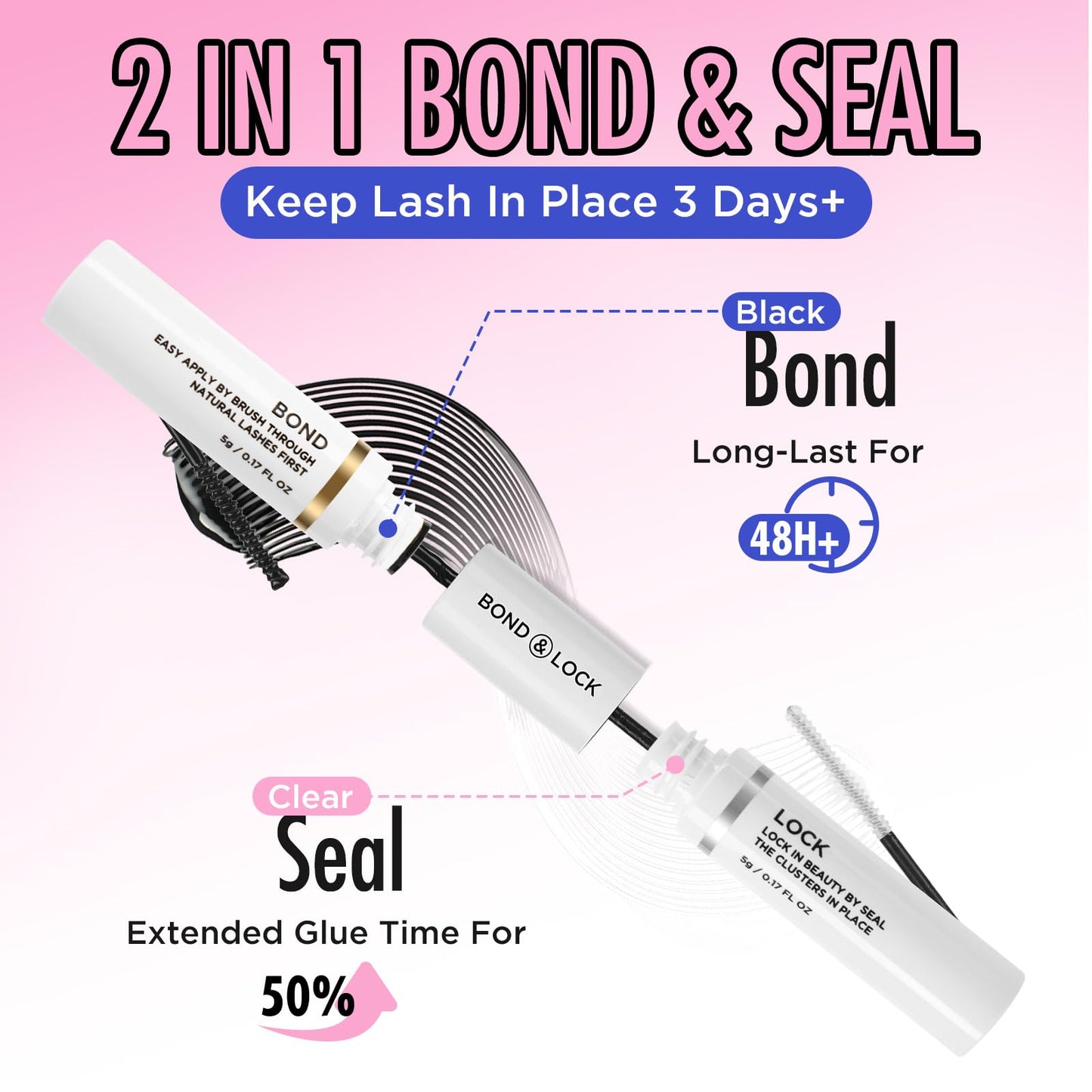 BEPHOLAN Lash Bond and Seal, DIY Eyelash Extension Bond & Seal, Lash Glue Mascara Infused with Biotin & Vitamin E–Super Strong Hold & Latex Free, Suitable for Sensitive Eyes, 0.30 oz