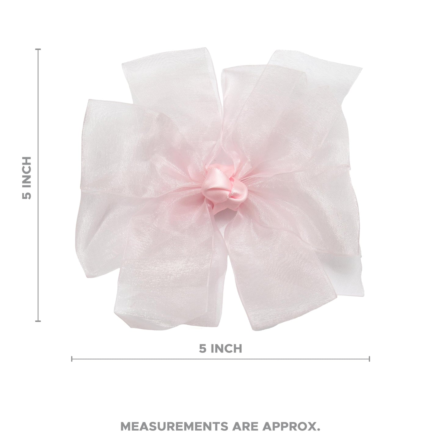 HAIRBOWS Girls' Double Organza Hair Bow with a Knot Wrap Center on a Clip, All Ages and Hair Types, 5 Inch Bow, Light Pink