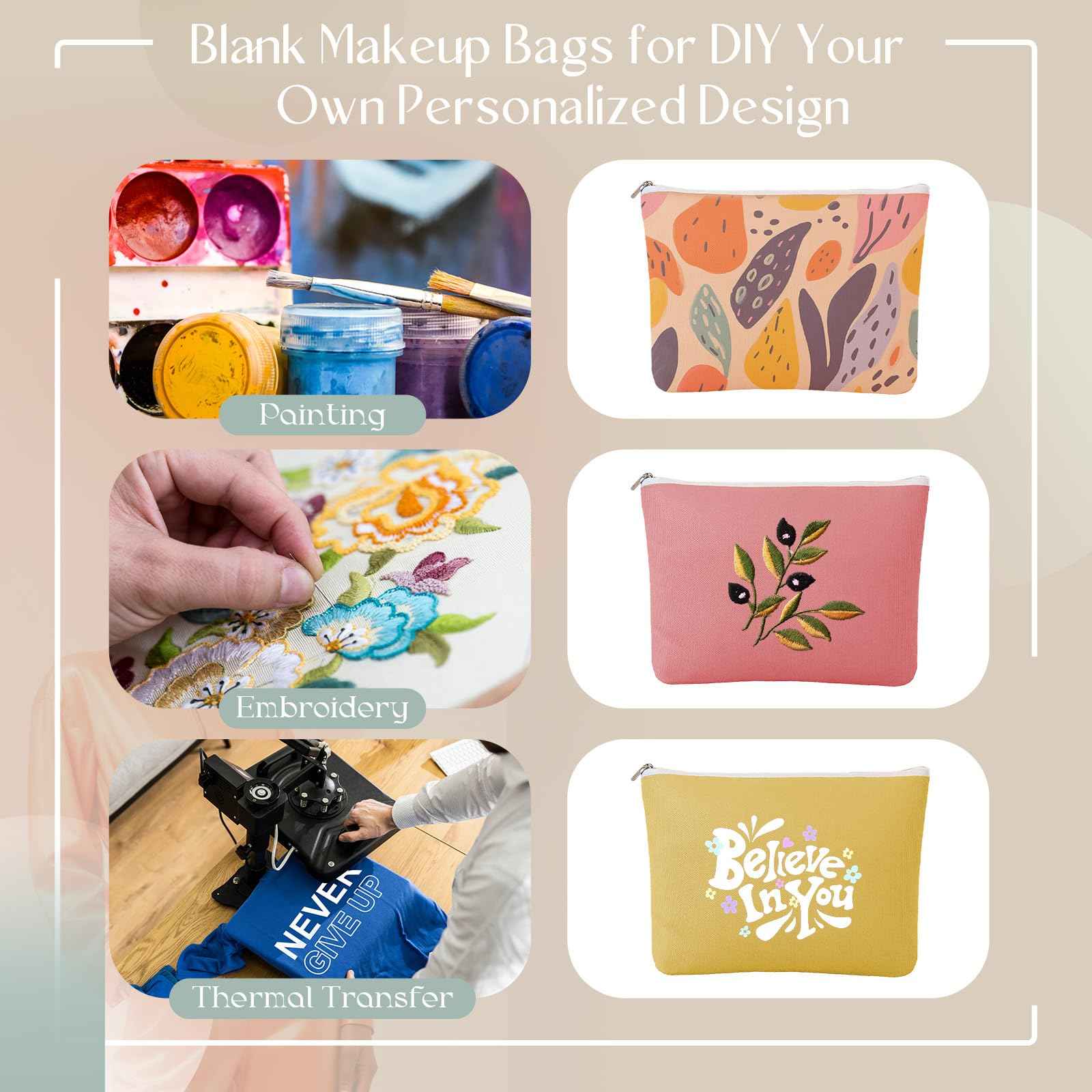 Locmeo 20 Pcs Morandi Makeup Bags Bulk for Women Blank DIY Cosmetic Bag Plain Pencil Pouch with Zipper for Travel Toiletry Wedding Teacher Women Business Beach