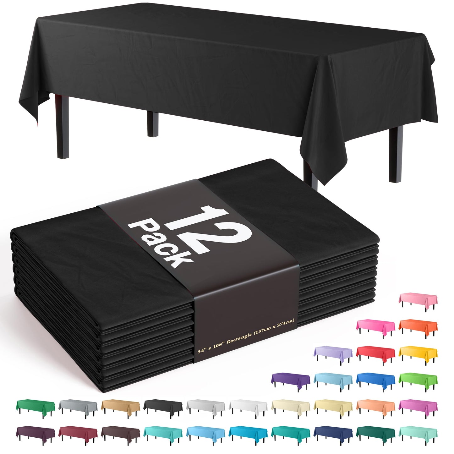 Premium Black table cover 54" x 108" (Pack of 12)