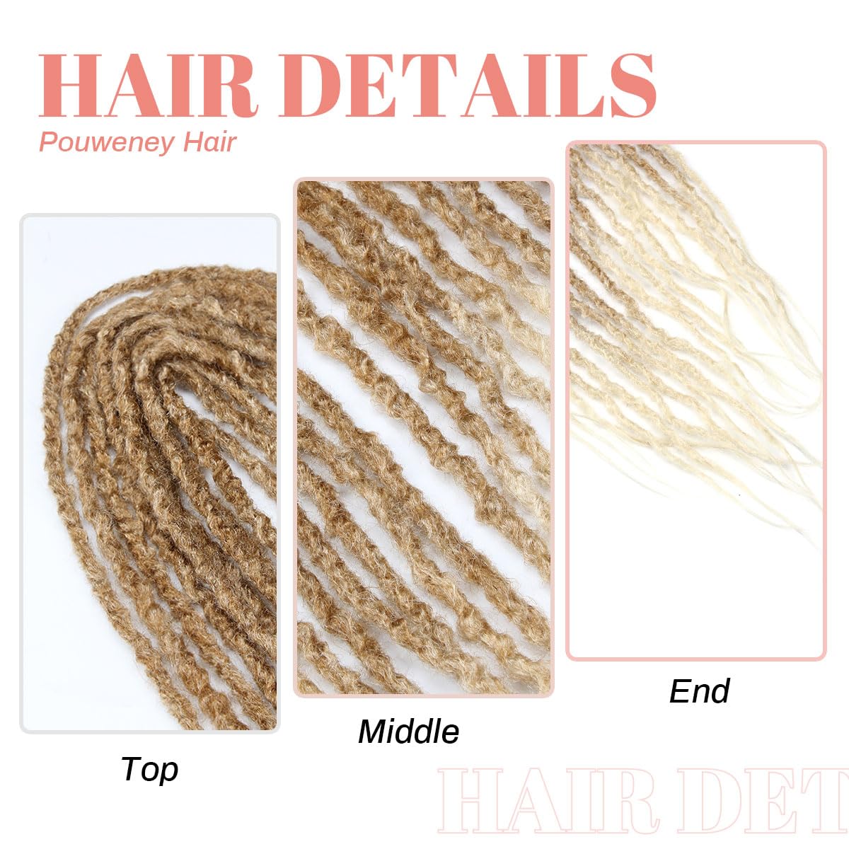 Boho Textured Dreadlocks Extensions, 22 Inch Double Ended Textured Dreads, 20 Strands DE Textured Dreadlocks for White Women (27/613#, DE-Textured-20s-22")