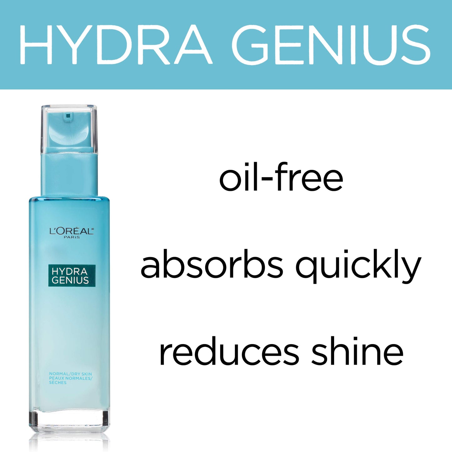 L'Oreal Paris Skincare Hydra Genius Daily Liquid Care Oil-Free Face Moisturizer for Normal to Oily Skin, Hyaluronic Acid Moisturizer for Face with Aloe Water and Hyaluronic Acid, 3.04 fl. oz.