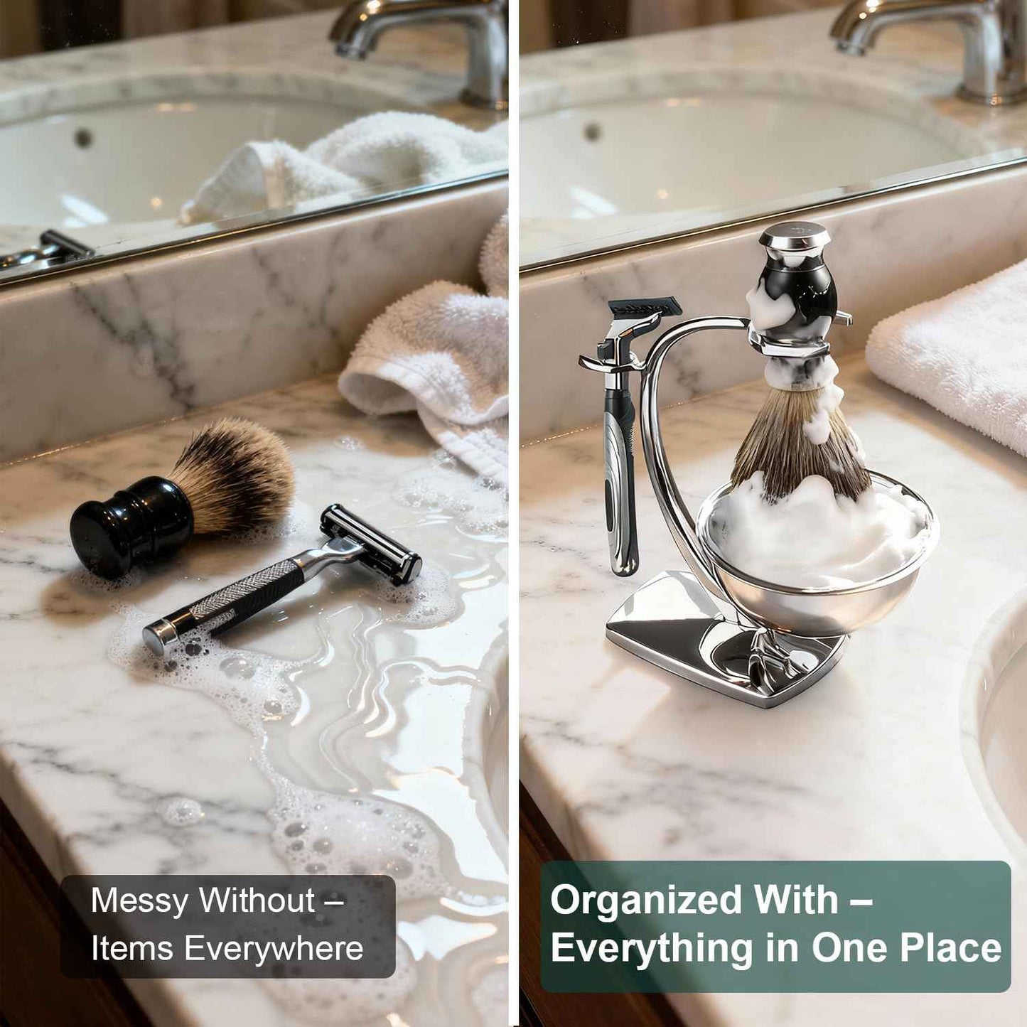 GRUTTI Shaving Bowl, Stand and Brush Set - 3-Piece Magnetic Base Bowl, Chrome Alloy Stand & Synthetic Brush | Razor Not Included