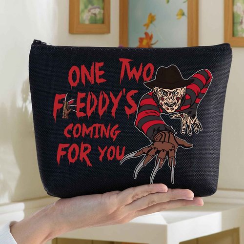 BWWKTOP Night Stalker Cosmetic Makeup Bag Horror Killer Inspired Gifts One Two Coming For You Zipper Bag Halloween Party Merch (One Two Freddy)