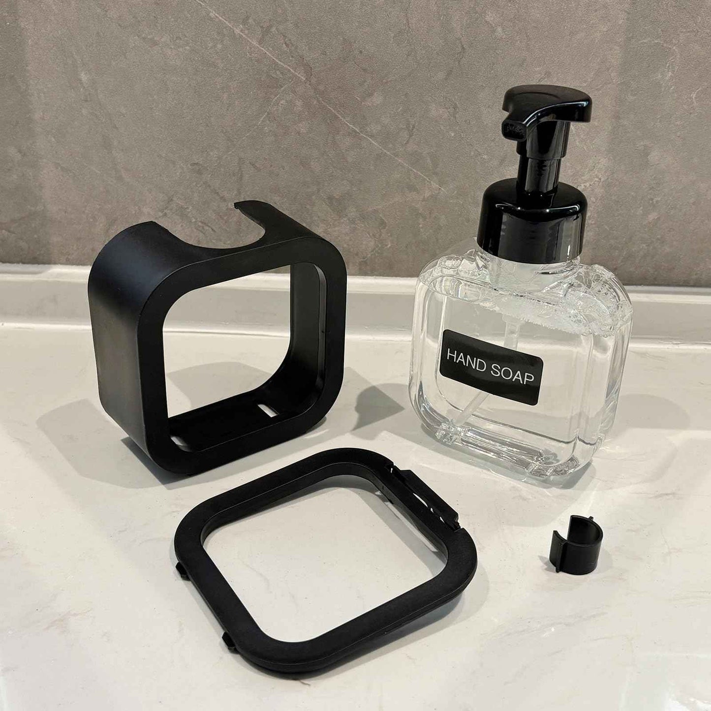 SVLX YIXVN Foaming Soap Dispenser, 300ml (10oz) Plastic Refillable Foaming Hand Soap Dispenser with 8 Pcs Waterproof Labels, Foam Pump Bottle for Bathroom and Kitchen (Black)