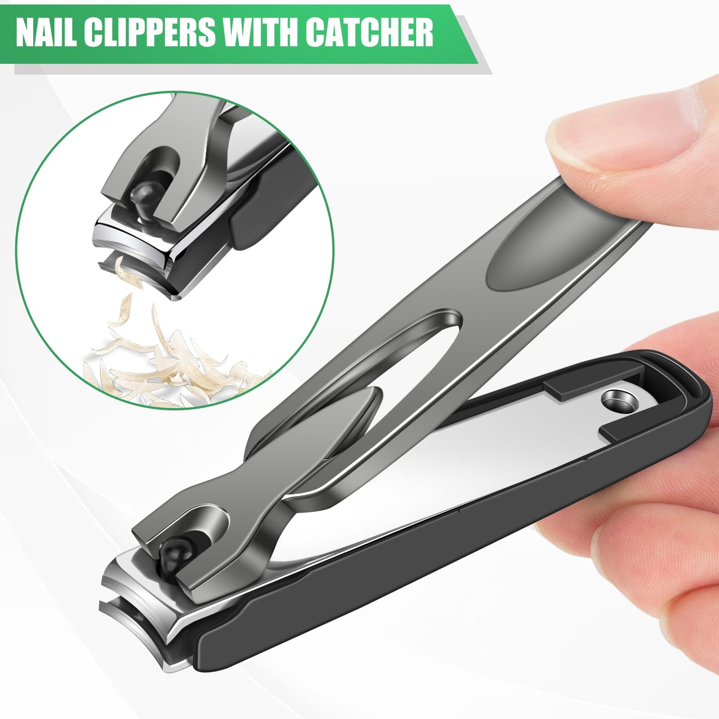 Toenail Clippers for Seniors Thick Nails - Angled Head Large Toe Nail Clippers with Catcher, Wide Jaw Opening Toenail Clippers for Thick toenails, Heavy Duty Nail Cutters for Men and Women 5Pcs