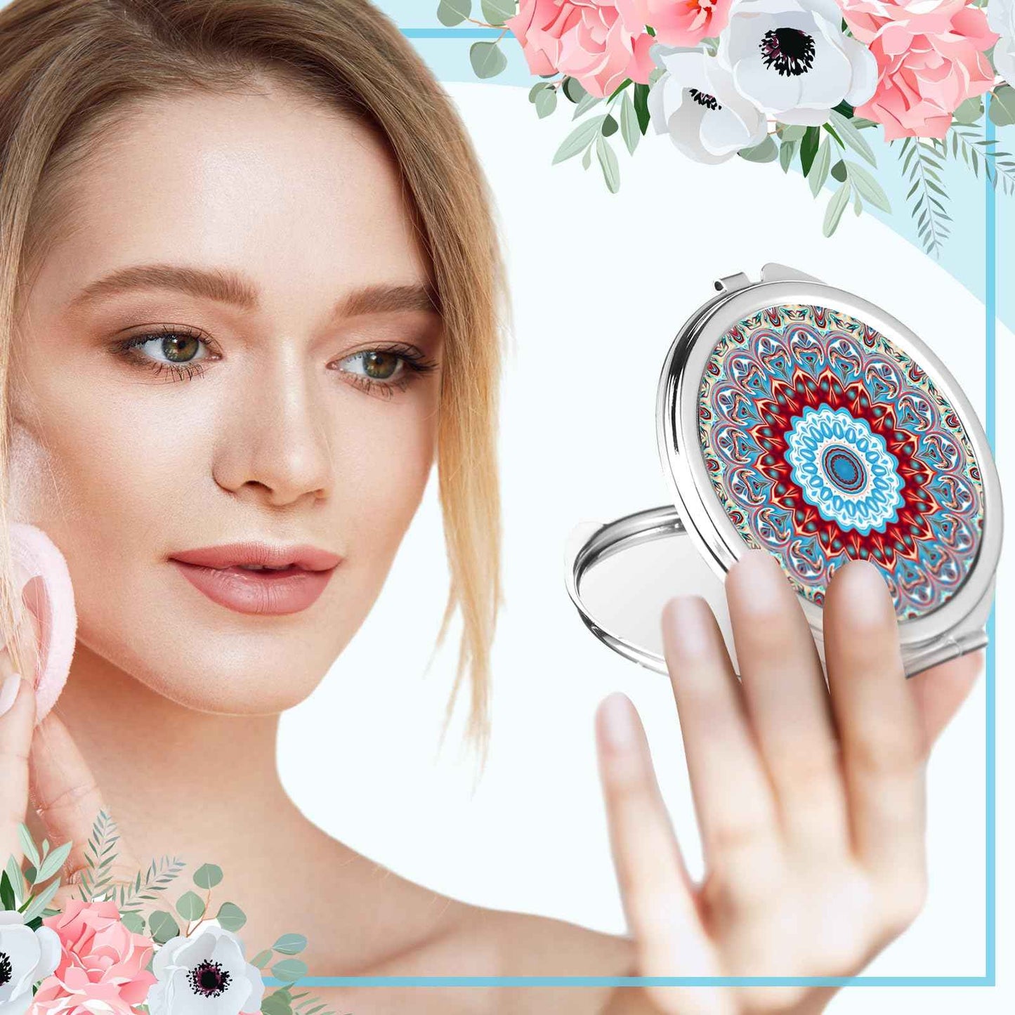 Jetec 18 Pcs Sublimation Blanks Products Small Compact Mirror Bulk Heat Transfer Folding Pocket Makeup Mirror Heart Round Square Double Sided Handheld Sublimation Mirror for Women Gift Purse Travel