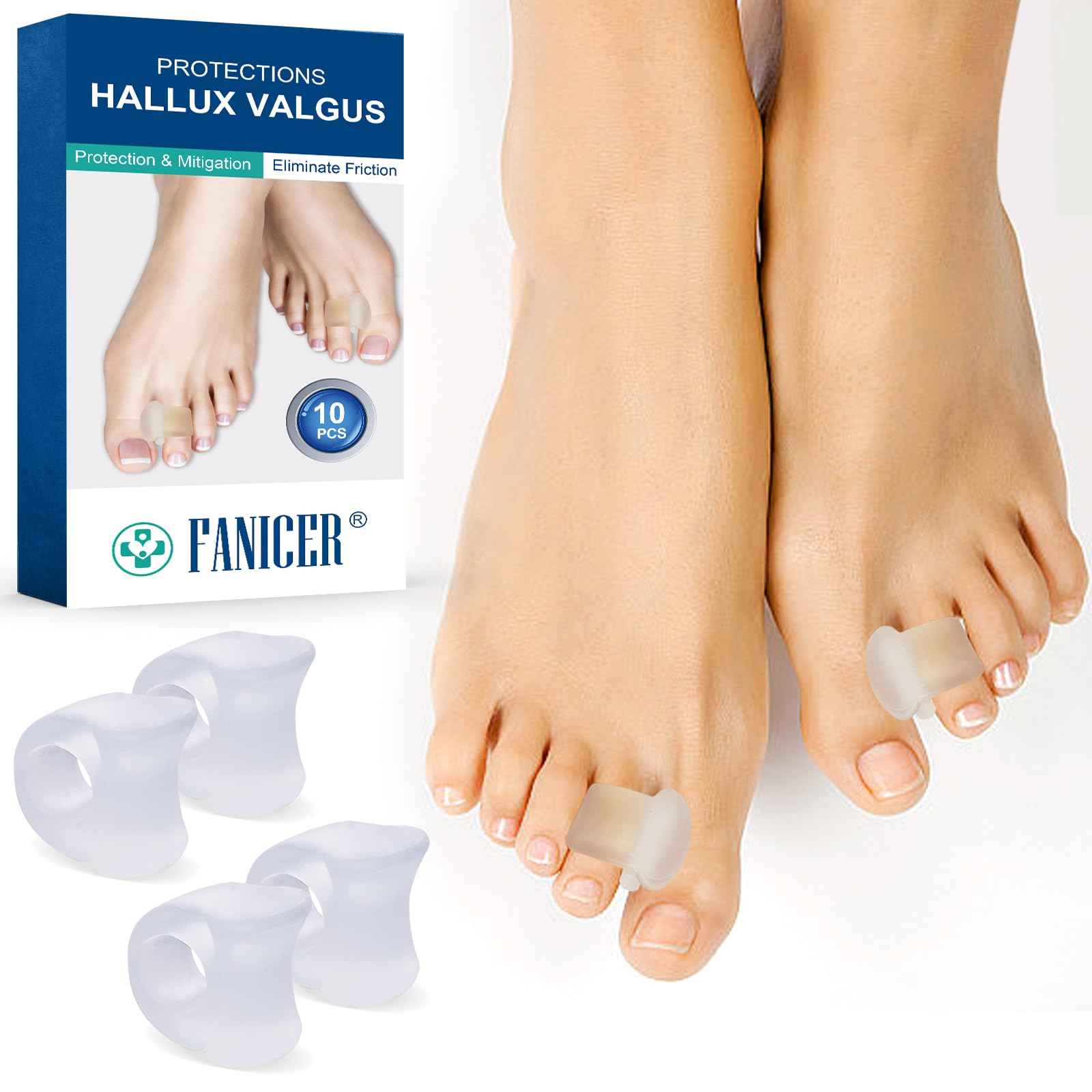 Pack of 10 Toe Spacers for Overlapping Toes, Gel Toe Separators for Men and Women, Correcting Bunions, Bunion Relief, Big Toe Alignment, Hammer Toe Straightener, Corrector and Spacer(Transparent)