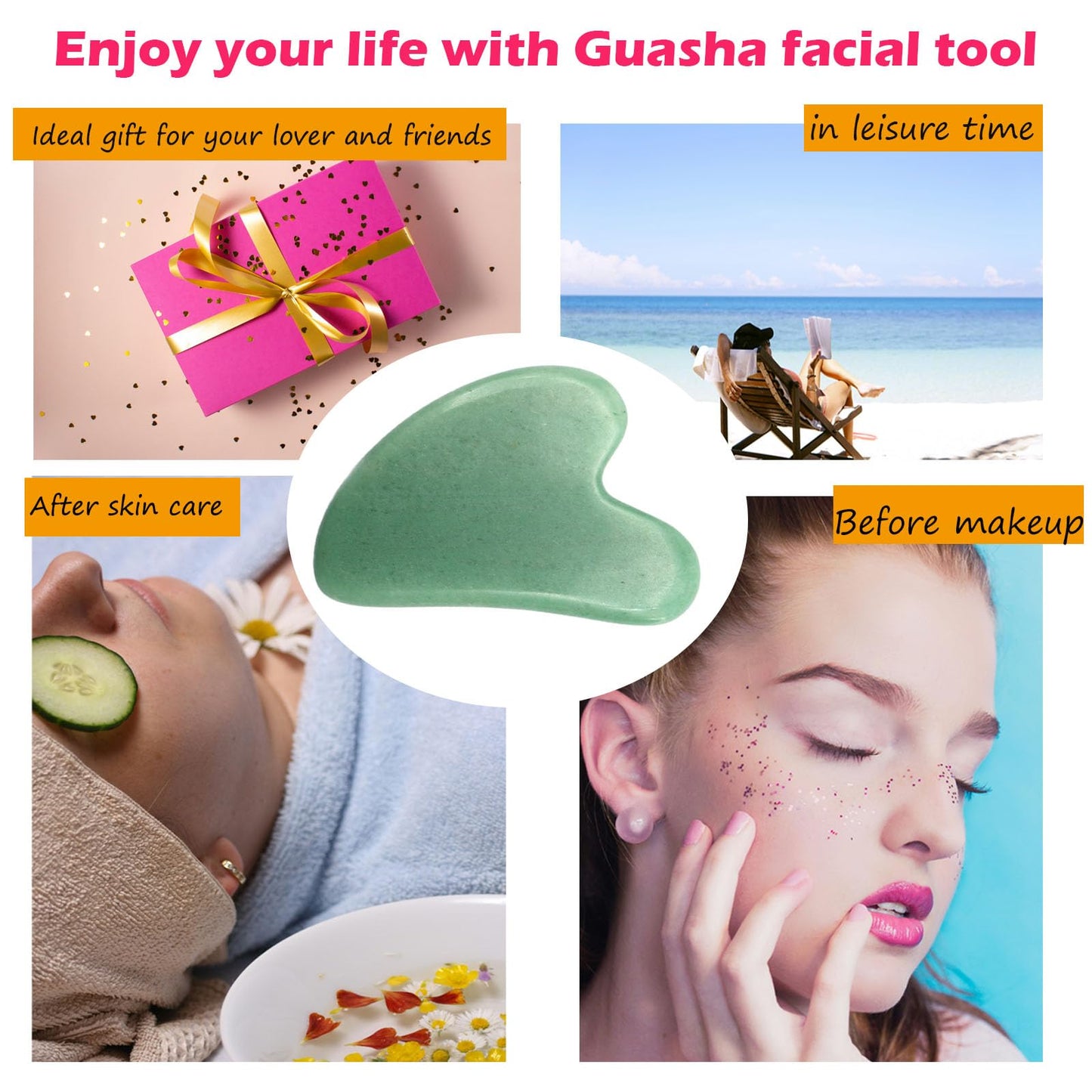 Gua Sha Facial Tools Guasha Tool Manual Massage Sticks for Jawline Sculpting and Puffiness Reducing for Face Body Relieve Muscle Tensions Reduce Festive Gifts (Green 1pcs)