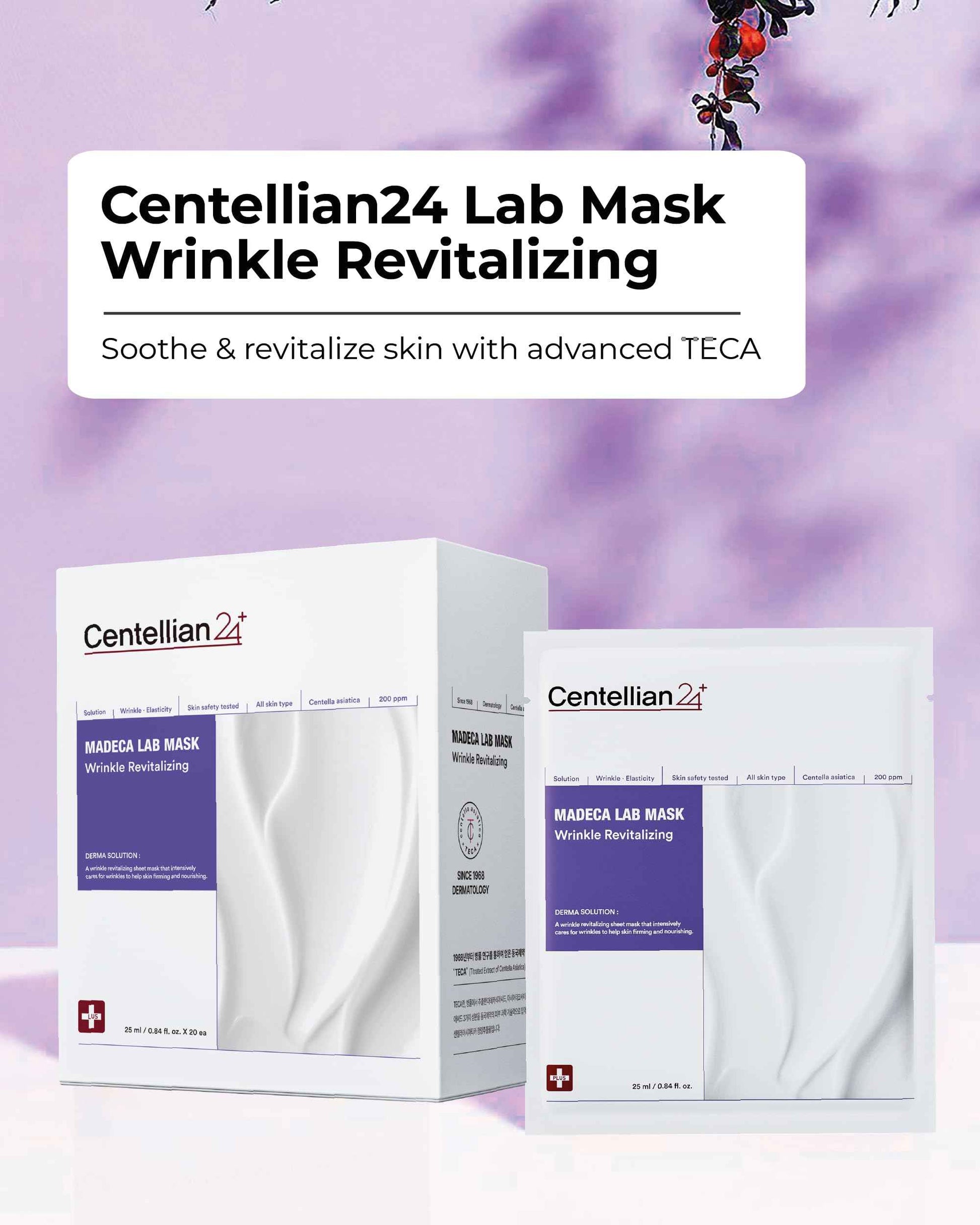 CENTELLIAN 24 Madeca Mask (Wrinkle Revitalizing, 20pc) - Face Mask Sheet for Skin Elasticity, Instant Lift with Centella Asiatica, TECA, Niacinamide, Retinal Korean Skin Care for Men Women