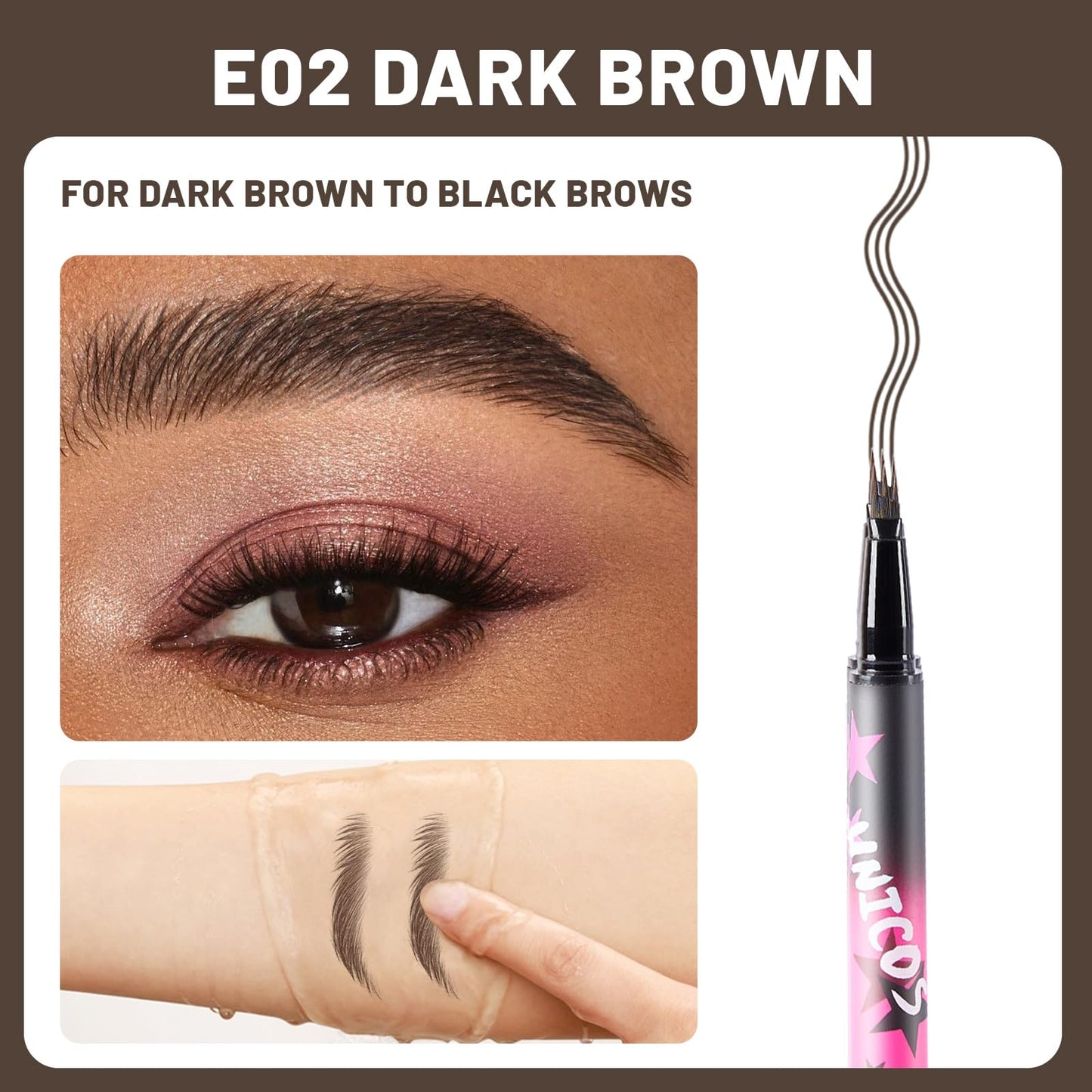 UNICOS Dual-Sided Eyebrow Gel Pen, Eye Makeup, Eyebrow Pencil with a Micro-Fork Tip Applicator, Water & Smudge Proof,Dual-Sided Brow Brush, All Day Hold,Vegan & Cruelty-Free(1 count) (Dark Brown)