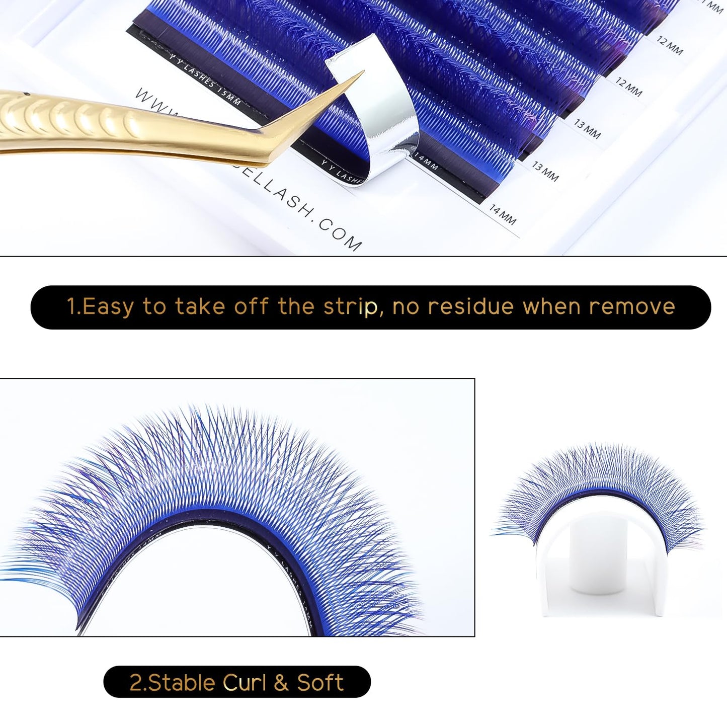 Kolybel YY Blue+Purple Eyelashes Extension Y Shaped 0.07mm C Curl 8-15mm Mixed Tray Lash Extension Easy Premade Fans 2D Soft Matte Black Volume Lashes Supply(Blue+Purple-0.07-C-8-15mm)