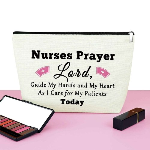 Mxrymvu Nurses Prayer Gift Makeup Bag International Nurses Day Gifts Cosmetic Bag Inspirational Present for Medical Student Graduation Birthday Present for Daughter Sister Mother White