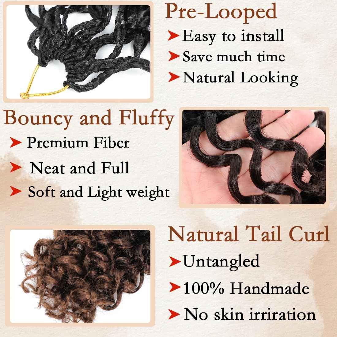 Pre looped Gogo Curl Crochet Hair 14 Inch 8 Packs Pre twisted Short Curly Crochet Hair for Black Women Ocean Wave Braiding Hair Water Wave Deep Braiding Hair (14 inch 1B/4/30)
