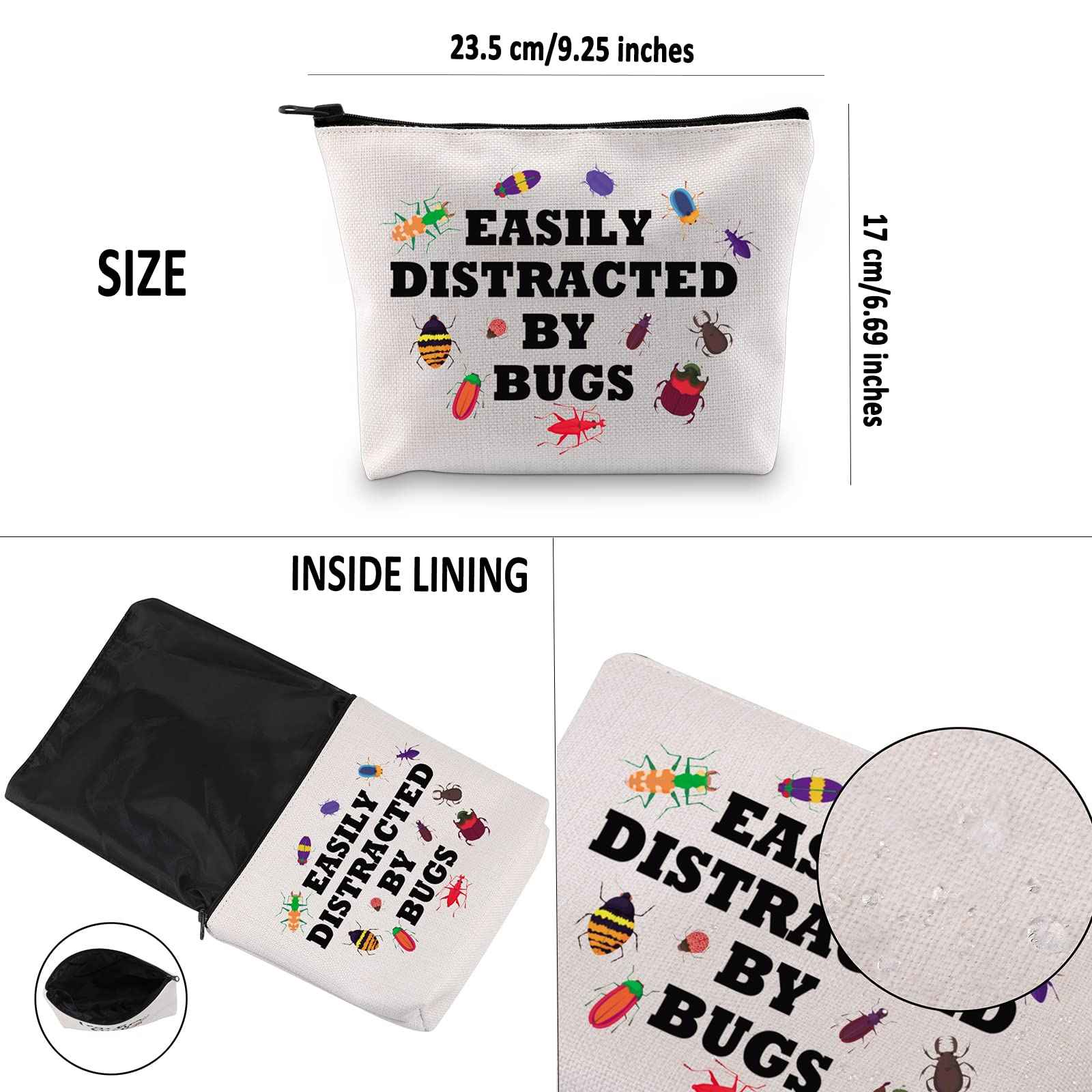 G2TUP Bug Lover Cosmetic Bag - Insect Collector Gift - Easily Distracted By Bugs White Travel Bag With Zipper