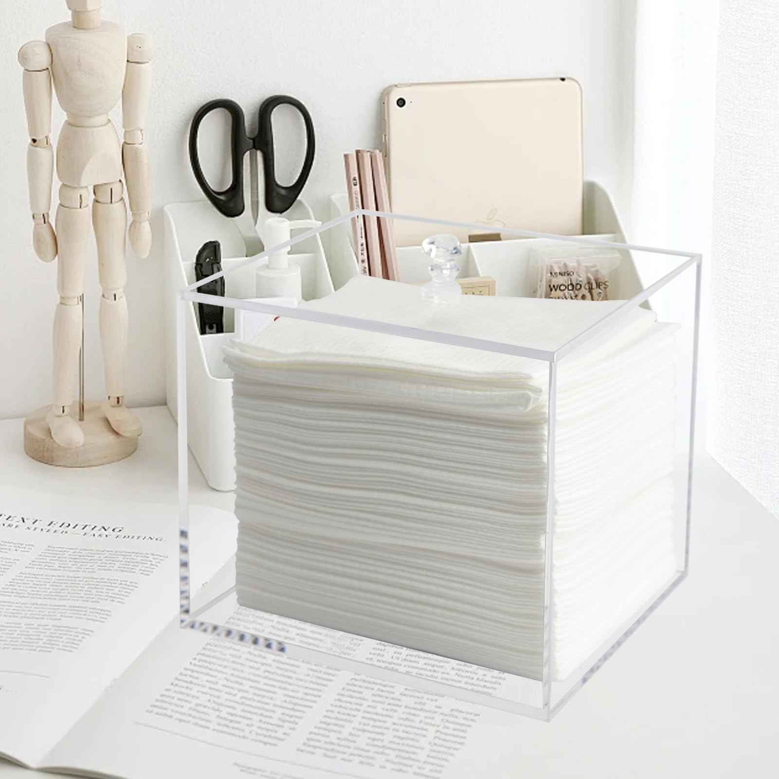 Weiai Face Towel Box, Acrylic Facial Disposable Towelettes Holder Container for XL Face Towels and Protects from Dust, Clear