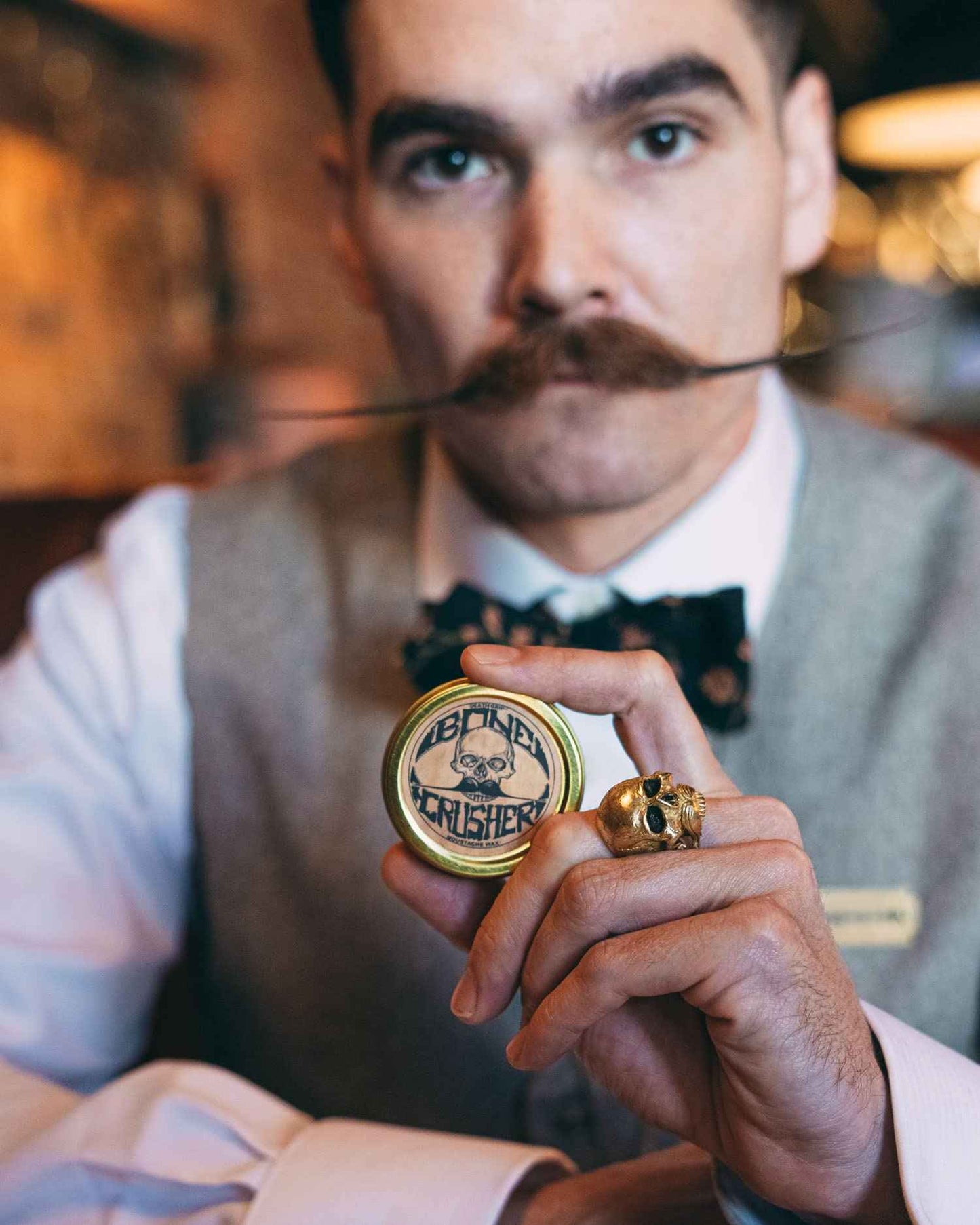 THE VINTAGE GROOMING CO. Bone Crusher Extra Strong Extra Firm Mustache Wax, Night Fury Wax Remover Oil, and Comb Set