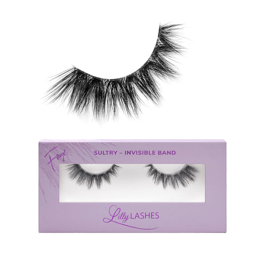 Lilly Lashes Sheer Band, False Eyelashes w/Invisible Band Lashes, Mink Lashes + Volume, 3D Faux Mink Eyelashes, Clear Band Lashes, Reusable Eyelashes 20x, Lash Glue not Included, 15mm (Sultry)